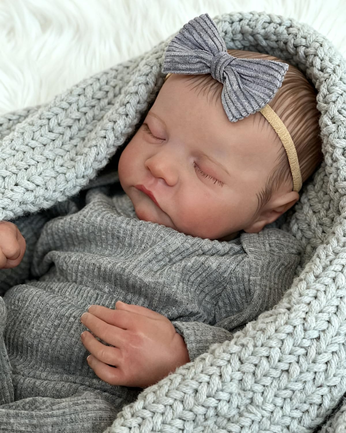 FOCKOF Realistic Reborn Baby Doll Girl - 17-Inch Gray Vinyl, Poseable with Accessories (Ages 3+)