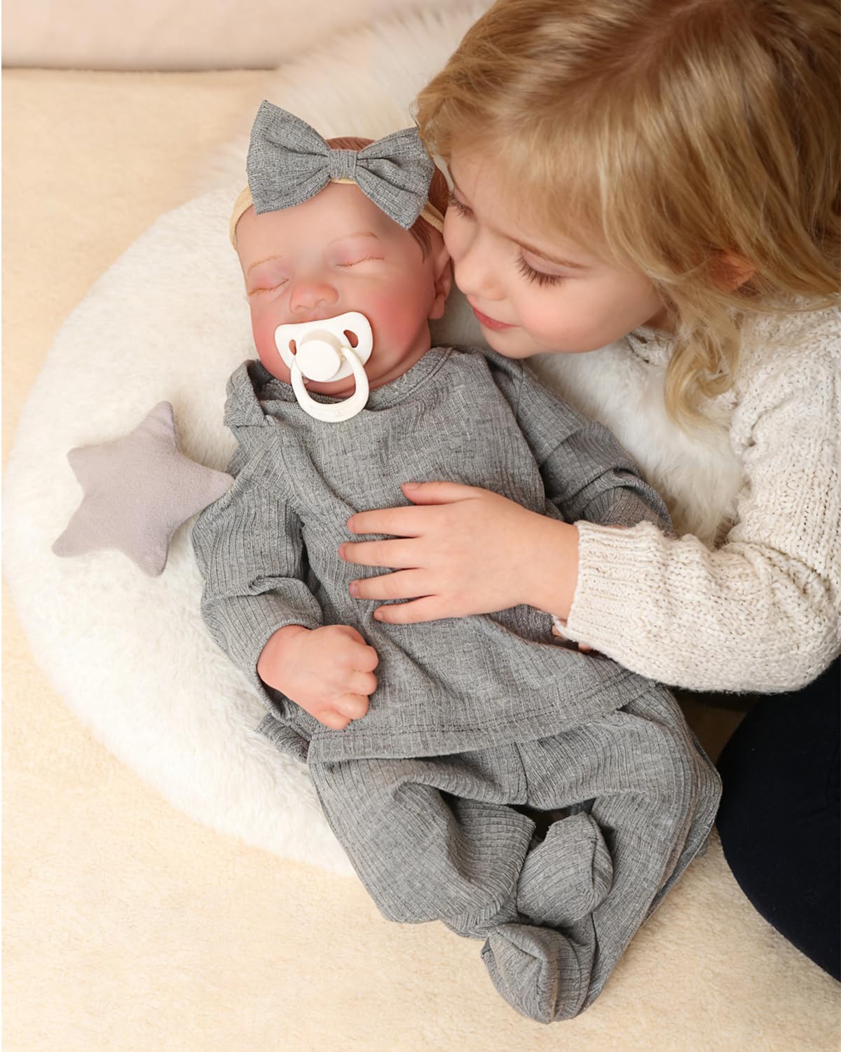 FOCKOF Realistic Reborn Baby Doll Girl - 17-Inch Gray Vinyl, Poseable with Accessories (Ages 3+)