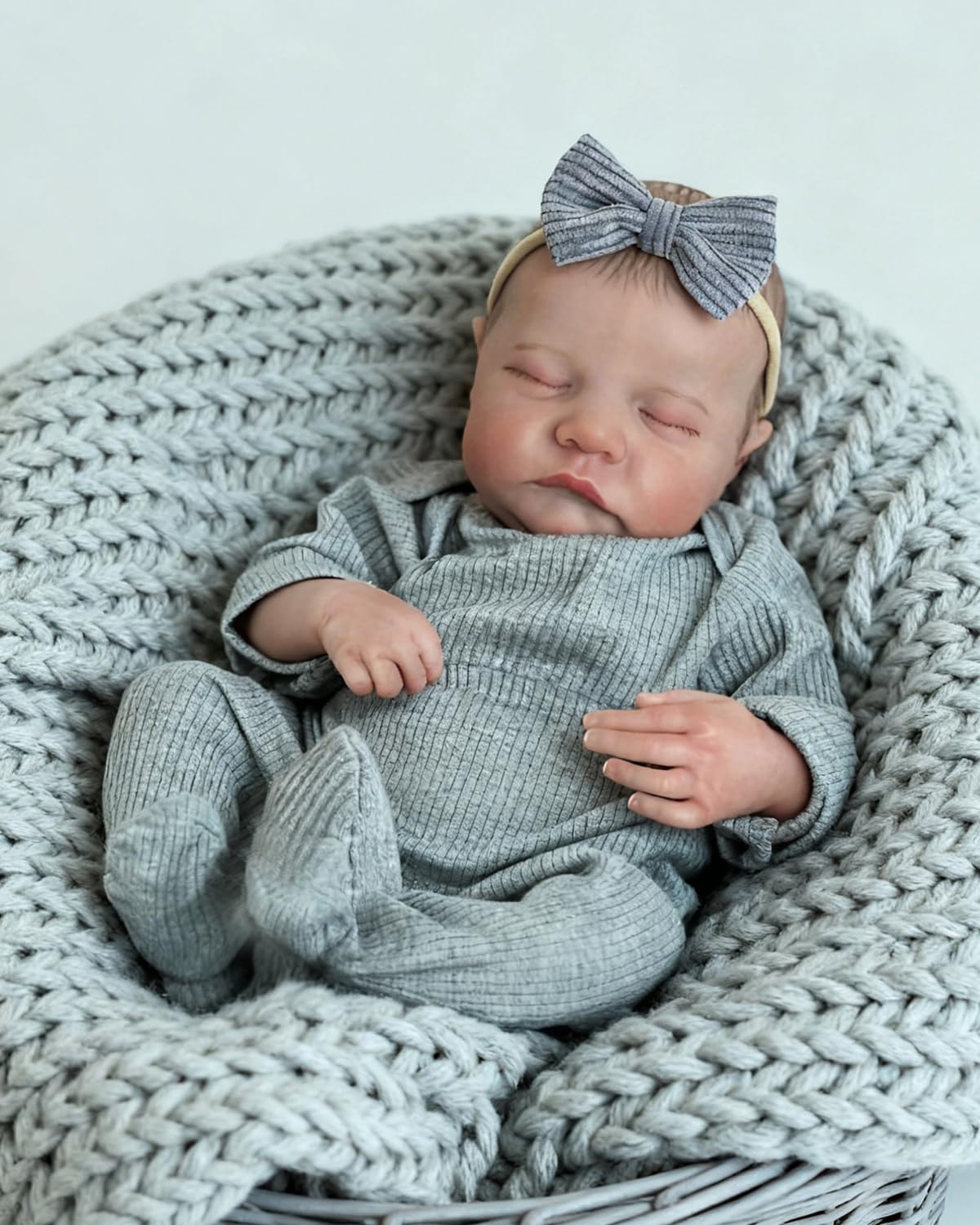 FOCKOF Realistic Reborn Baby Doll Girl - 17-Inch Gray Vinyl, Poseable with Accessories (Ages 3+)