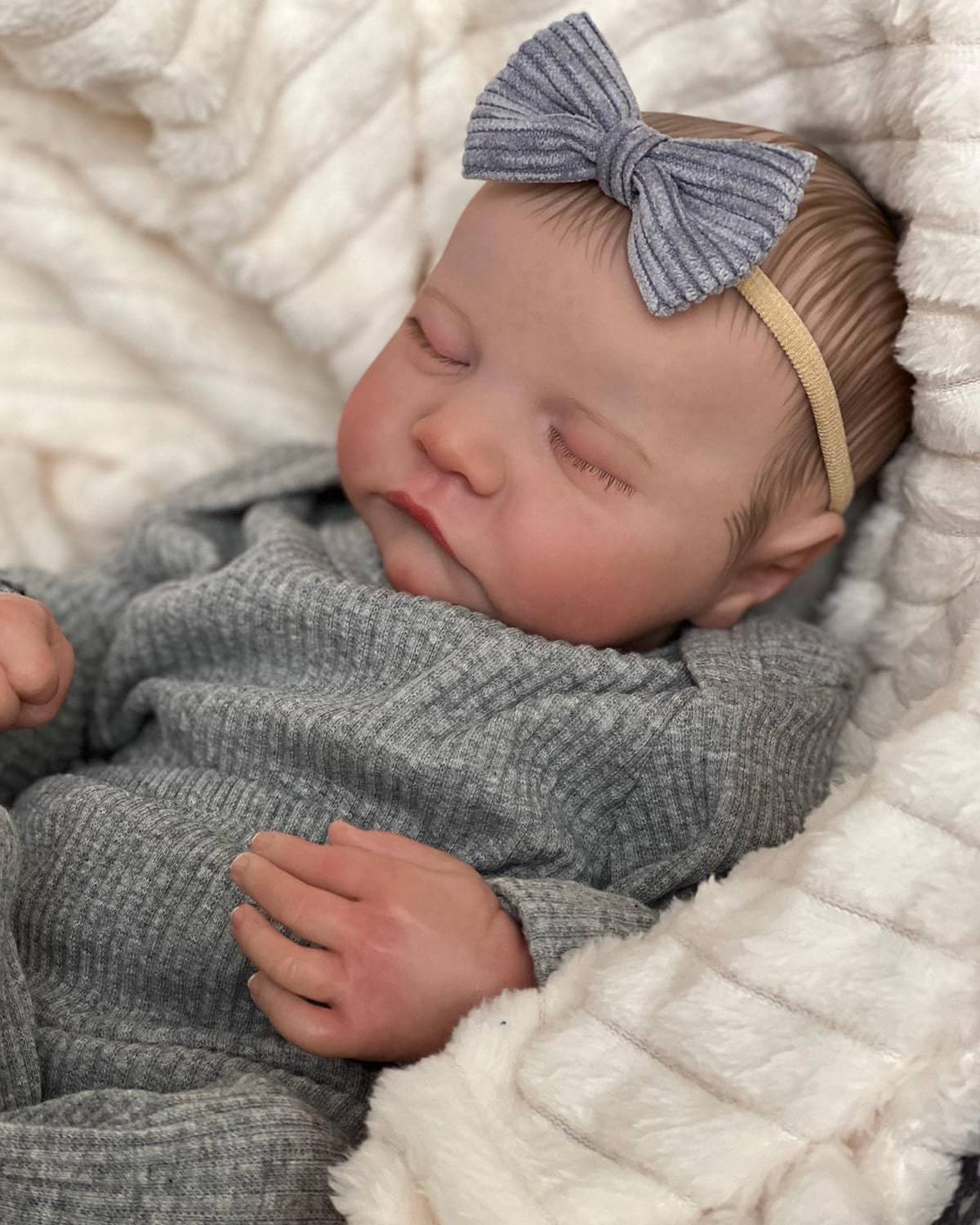 FOCKOF Realistic Reborn Baby Doll Girl - 17-Inch Gray Vinyl, Poseable with Accessories (Ages 3+)