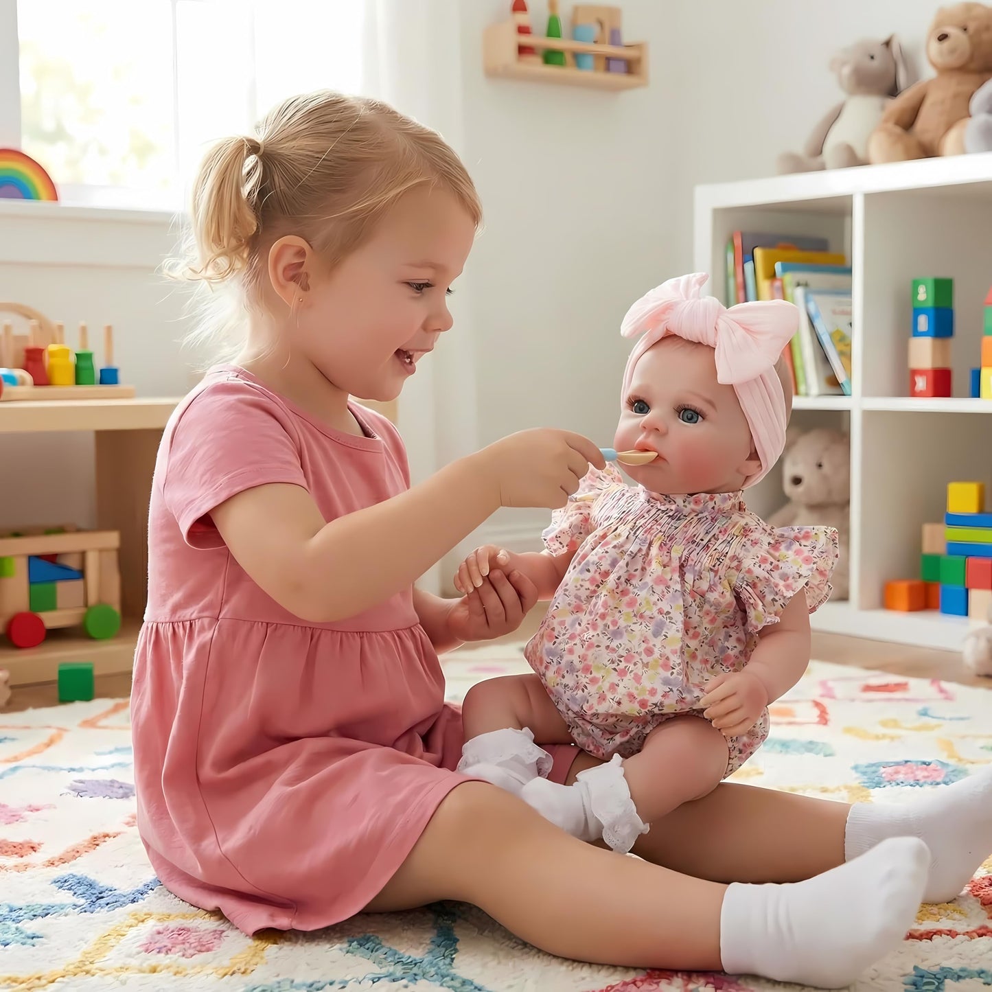 FOCKOF Realistic Reborn Baby Doll 18-Inch – Lifelike Girl with Accessories (Pink)