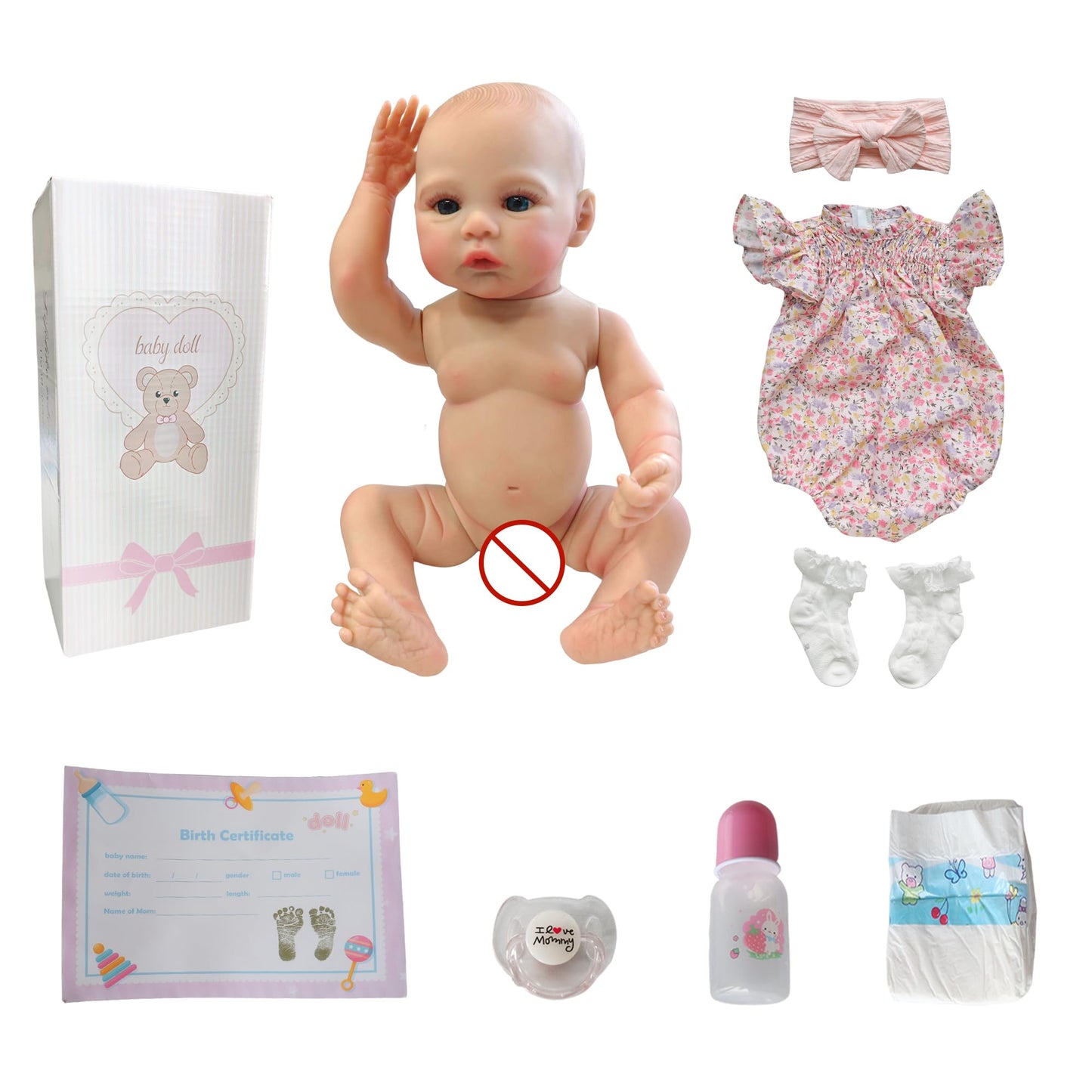 FOCKOF Realistic Reborn Baby Doll 18-Inch – Lifelike Girl with Accessories (Pink)