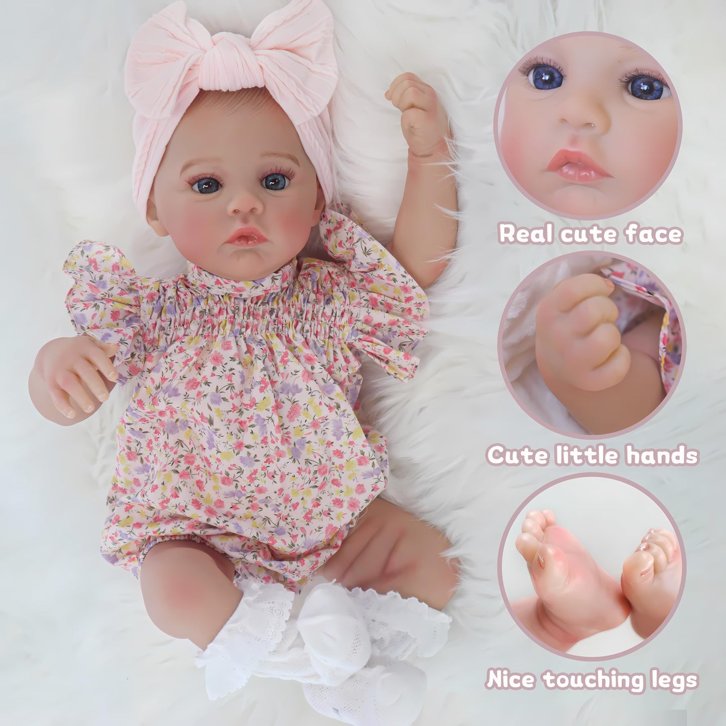 FOCKOF Realistic Reborn Baby Doll 18-Inch – Lifelike Girl with Accessories (Pink)