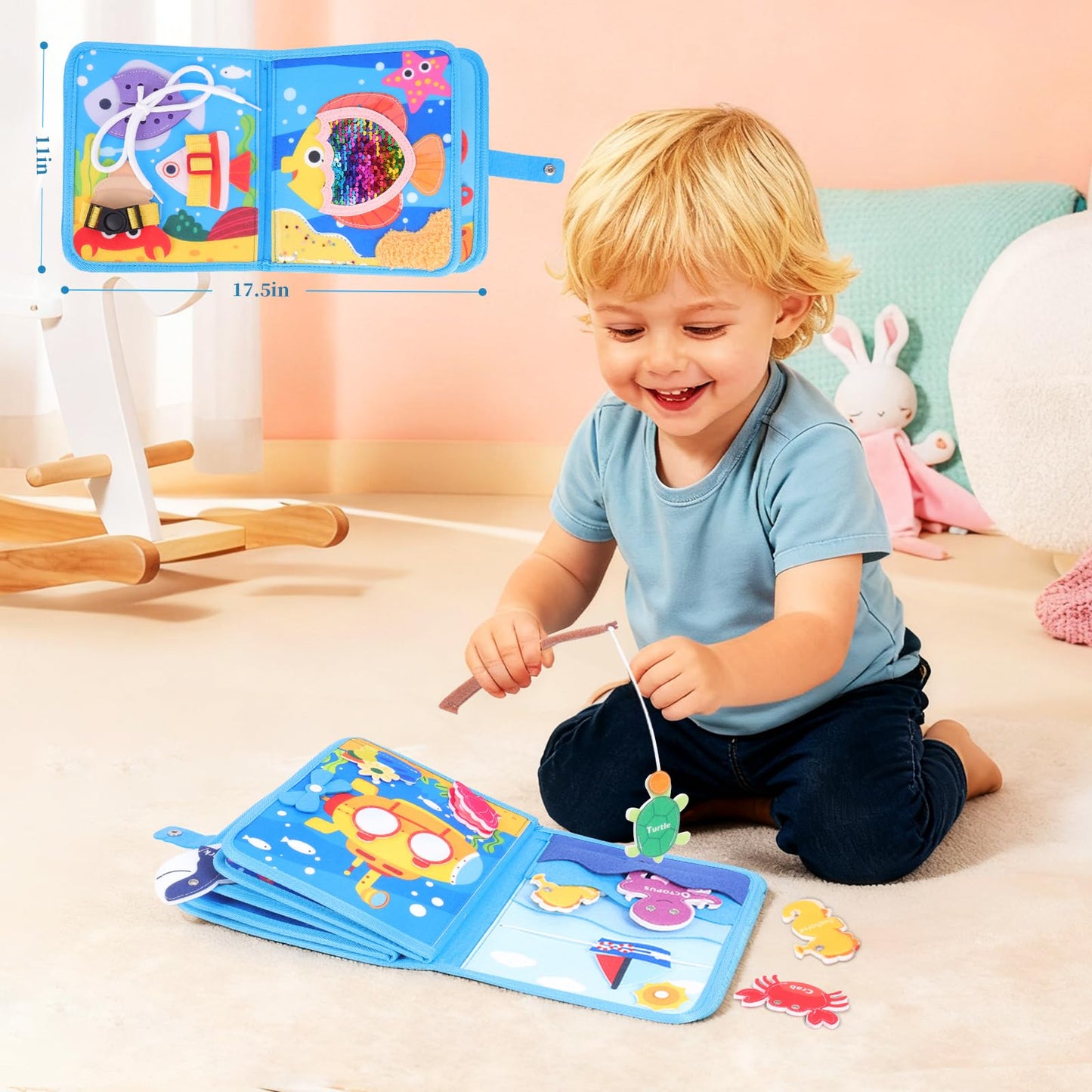 FoenixArte Ocean Busy Book for Toddlers (Ages 1-3) – Montessori 20-in-1 Sea Animals Toy | Travel-Friendly Busy Board