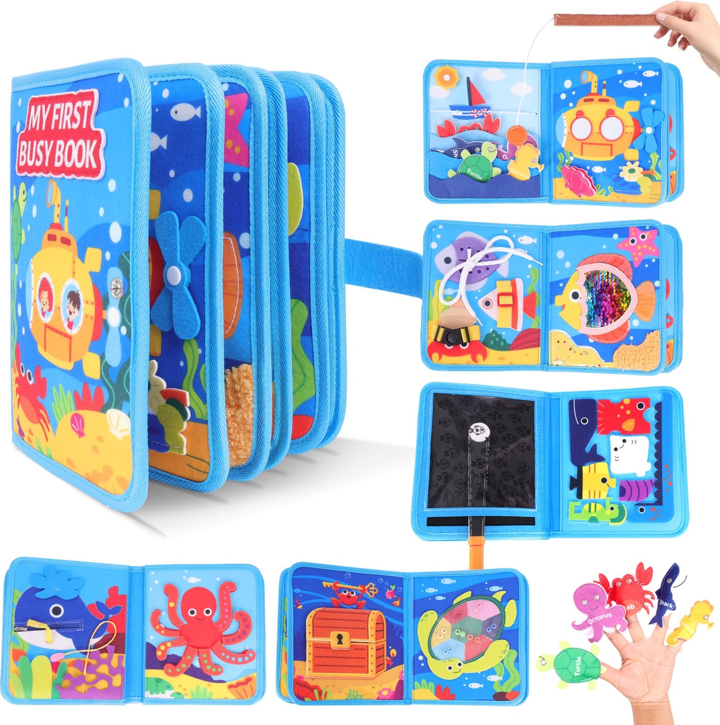 FoenixArte Ocean Busy Book for Toddlers (Ages 1-3) – Montessori 20-in-1 Sea Animals Toy | Travel-Friendly Busy Board