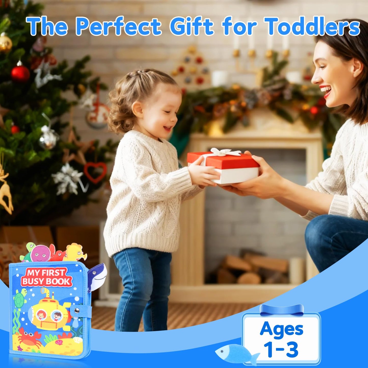 FoenixArte Ocean Busy Book for Toddlers (Ages 1-3) – Montessori 20-in-1 Sea Animals Toy | Travel-Friendly Busy Board
