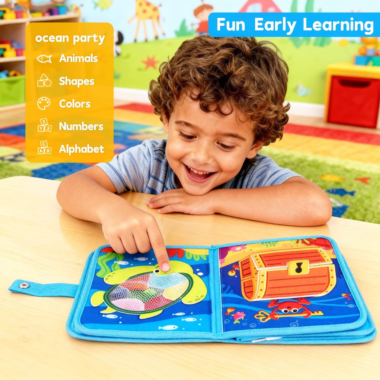 FoenixArte Ocean Busy Book for Toddlers (Ages 1-3) – Montessori 20-in-1 Sea Animals Toy | Travel-Friendly Busy Board