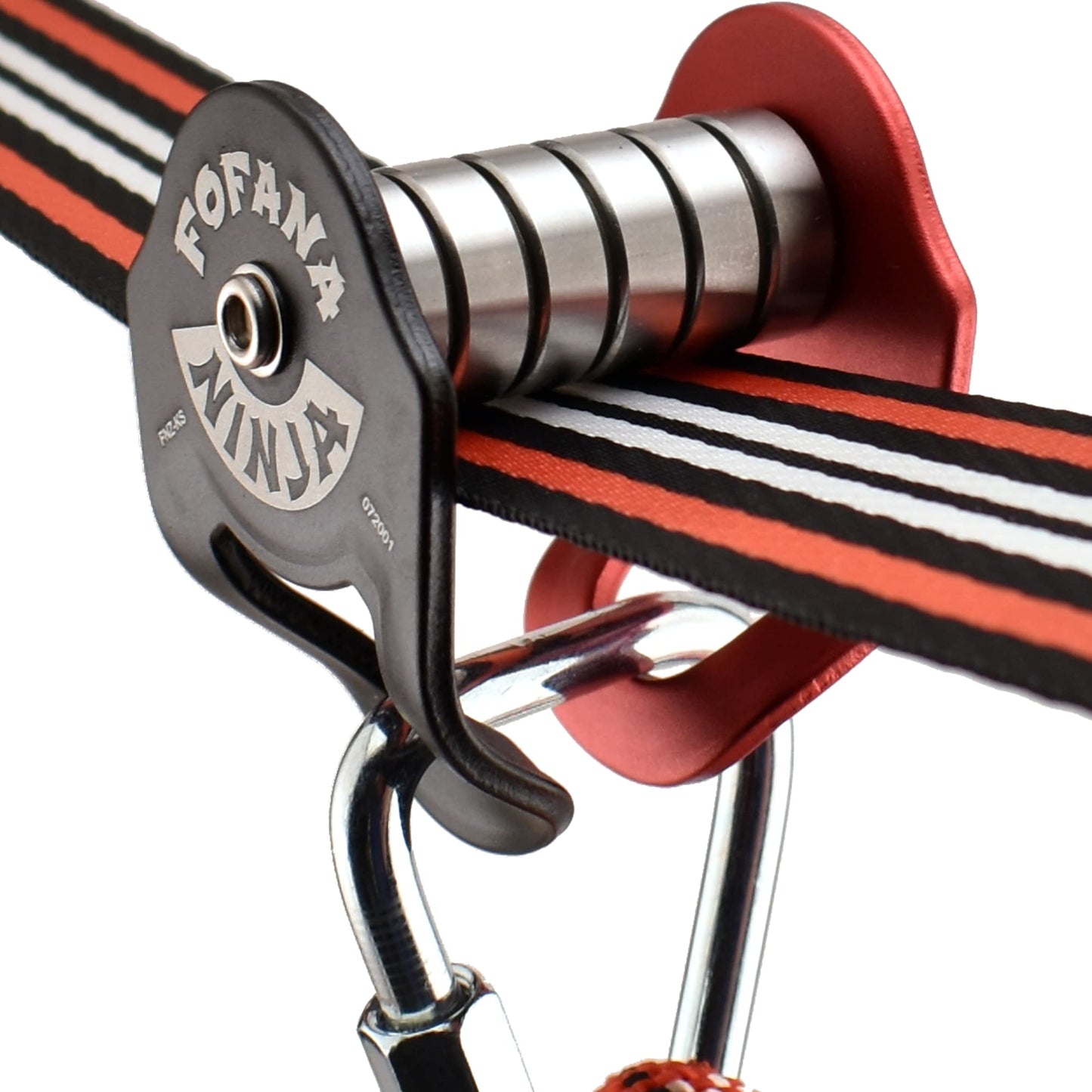 Fofana Ninja Slider Slackline Pulley – Red Stainless, 250 lb, Quick 2-Min Setup