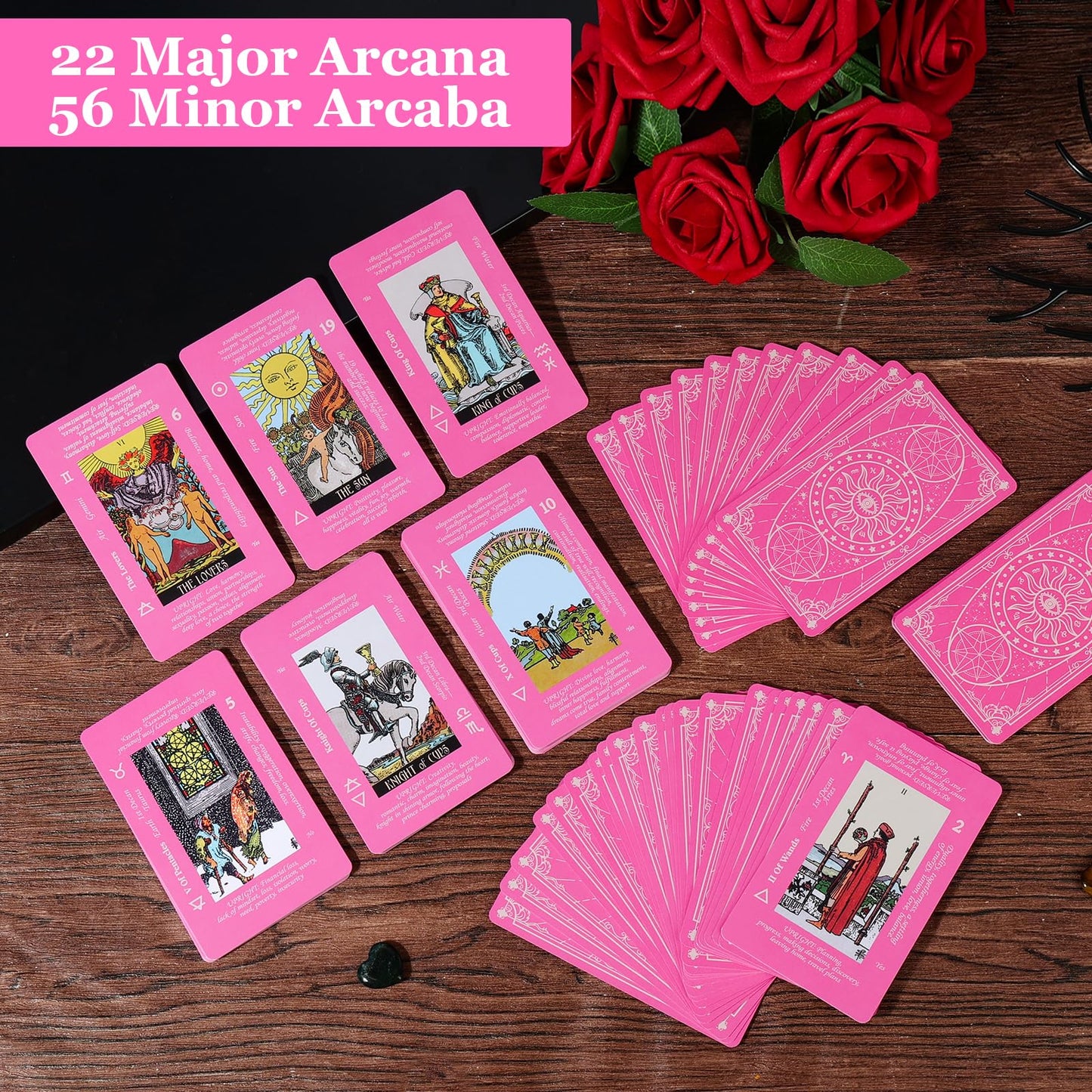 Fofeadm Pink Tarot Cards for Beginners - Deck with Meaning & Guide Book