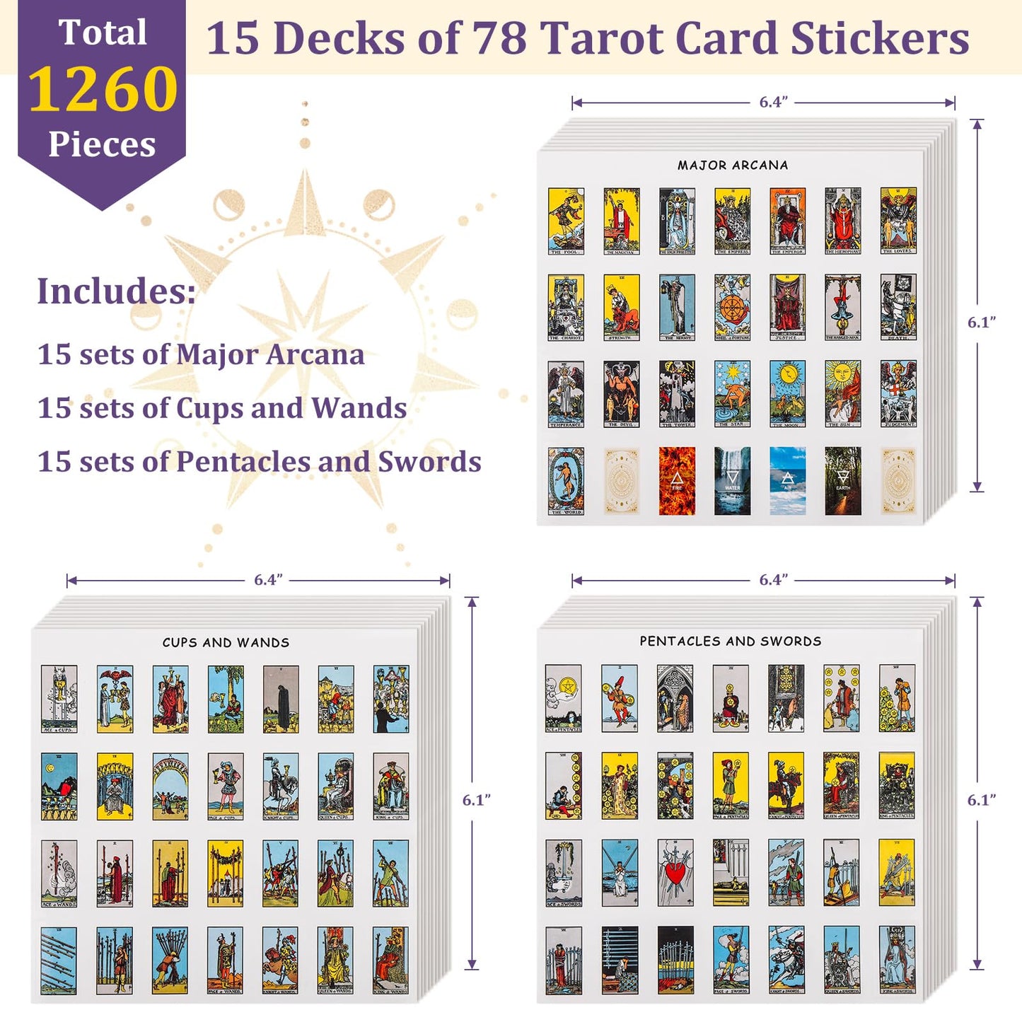 Fofeadm 1260 Mini Tarot Stickers for Journaling – Rider Waite Deck + 8 Cheat Sheets