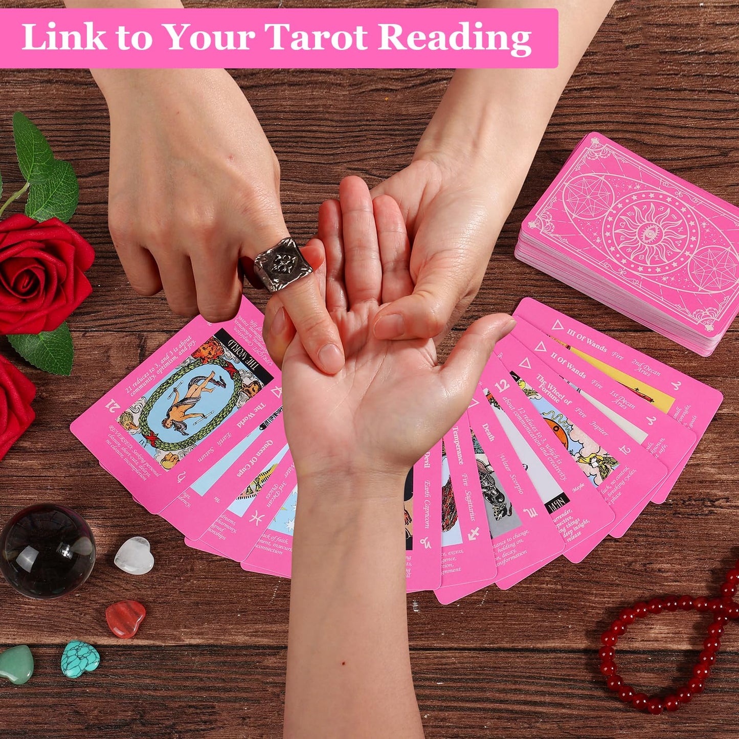 Fofeadm Pink Tarot Cards for Beginners - Deck with Meaning & Guide Book