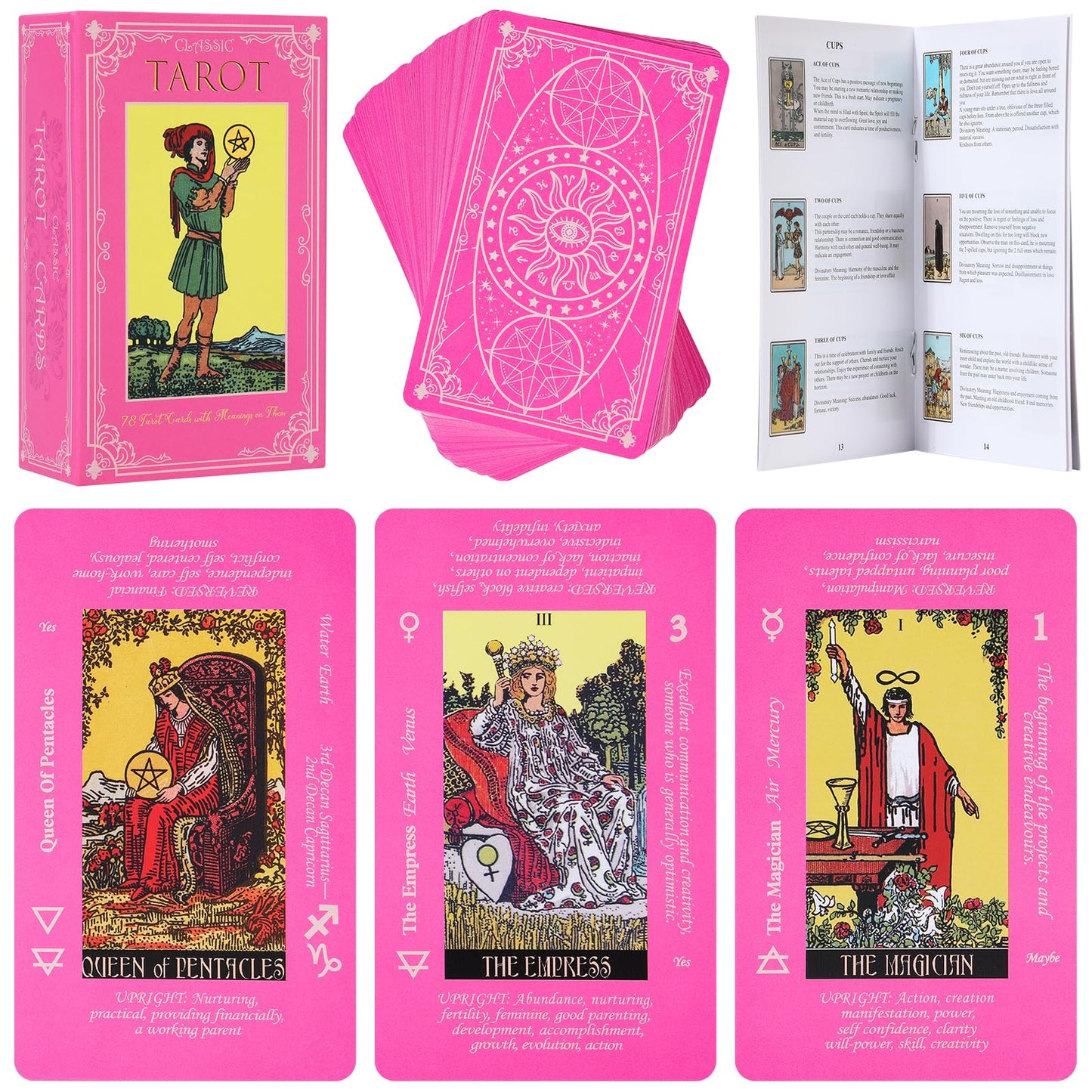 Fofeadm Pink Tarot Cards for Beginners - Deck with Meaning & Guide Book