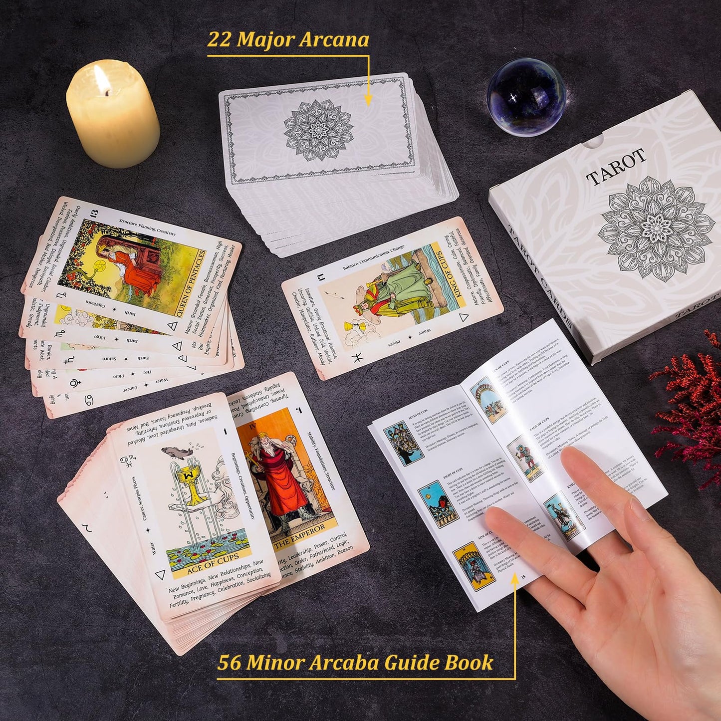 Fofeadm Tarot Cards for Beginners – 78-Card Tarot Deck + Guide Book, Durable 350GSM