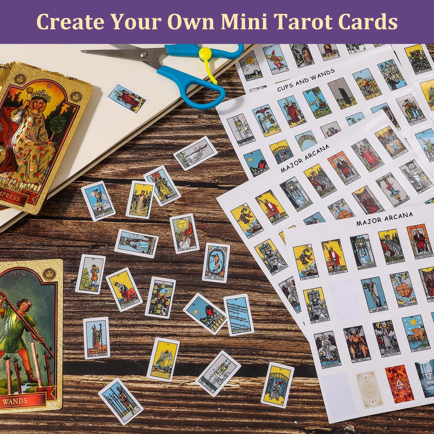Fofeadm 1260 Mini Tarot Stickers for Journaling – Rider Waite Deck + 8 Cheat Sheets