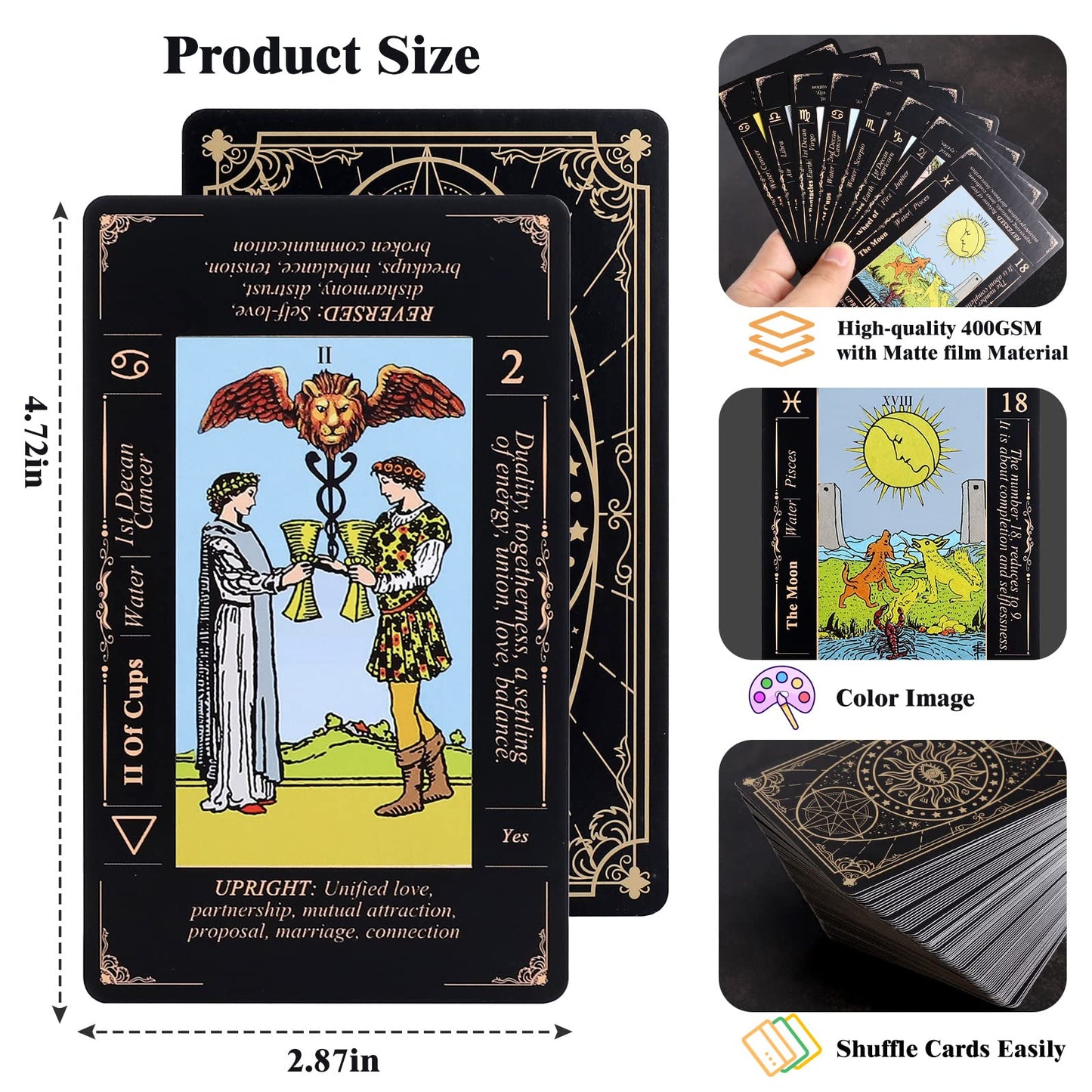 Fofeadm Tarot Cards with Guide Book & Velvet Carry Bag — 78-Card Deck for Beginners to Experts