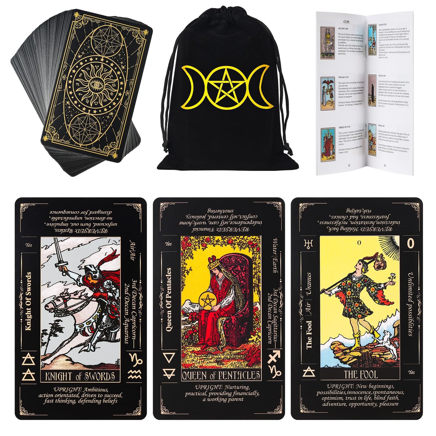 Fofeadm Tarot Cards with Guide Book & Velvet Carry Bag — 78-Card Deck for Beginners to Experts
