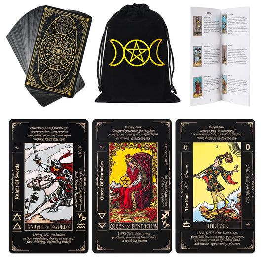 Fofeadm Tarot Cards with Guide Book & Velvet Carry Bag — 78-Card Deck for Beginners to Experts