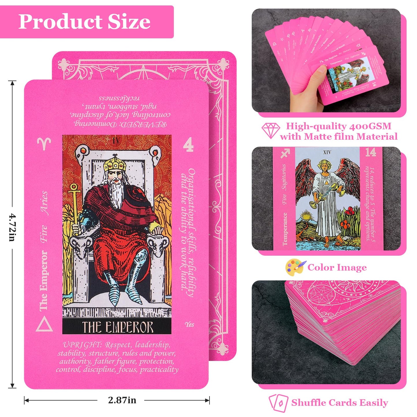 Fofeadm Pink Tarot Cards for Beginners - Deck with Meaning & Guide Book