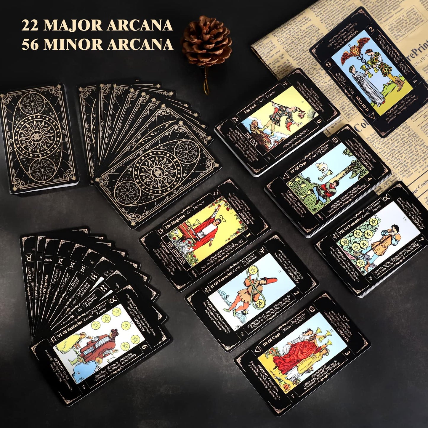 Fofeadm Tarot Cards with Guide Book & Velvet Carry Bag — 78-Card Deck for Beginners to Experts