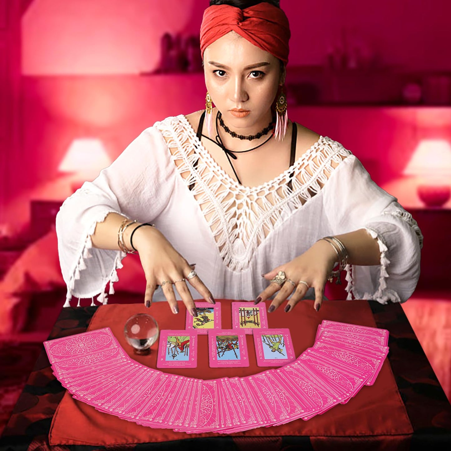 Fofeadm Pink Tarot Cards for Beginners - Deck with Meaning & Guide Book