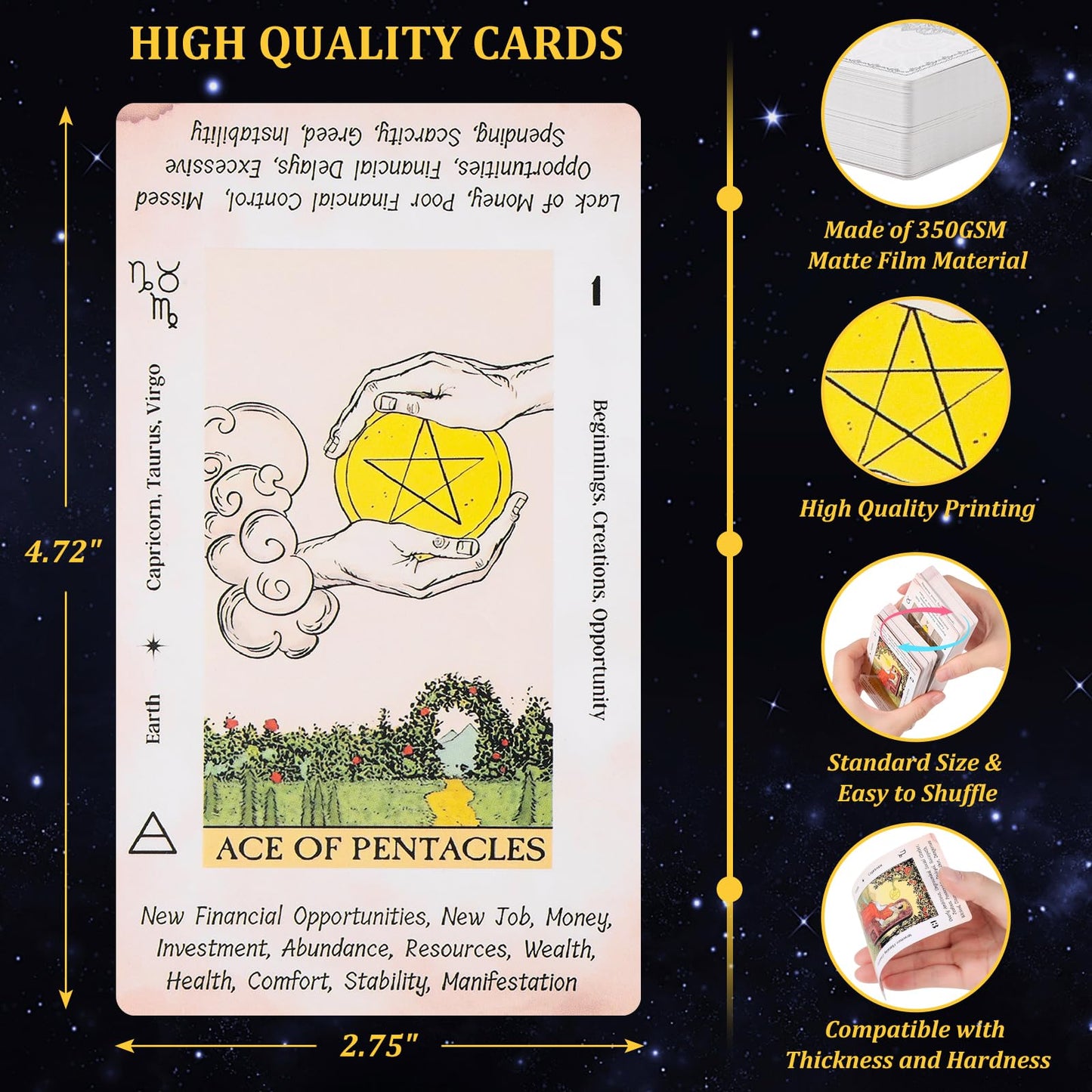Fofeadm Tarot Cards for Beginners – 78-Card Tarot Deck + Guide Book, Durable 350GSM