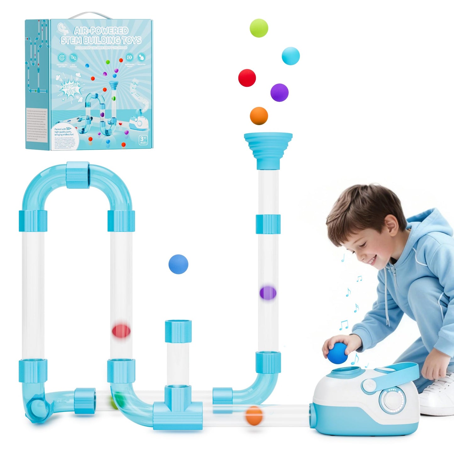 FOHEB Air-Powered STEM Building Toys – Bluetooth Music, Rechargeable, Play While Charging (3+)