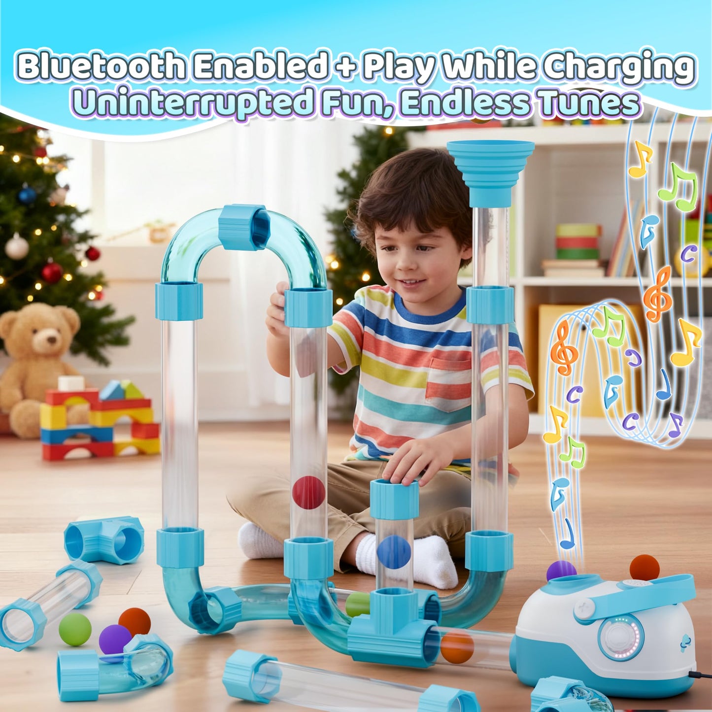 FOHEB Air-Powered STEM Building Toys – Bluetooth Music, Rechargeable, Play While Charging (3+)