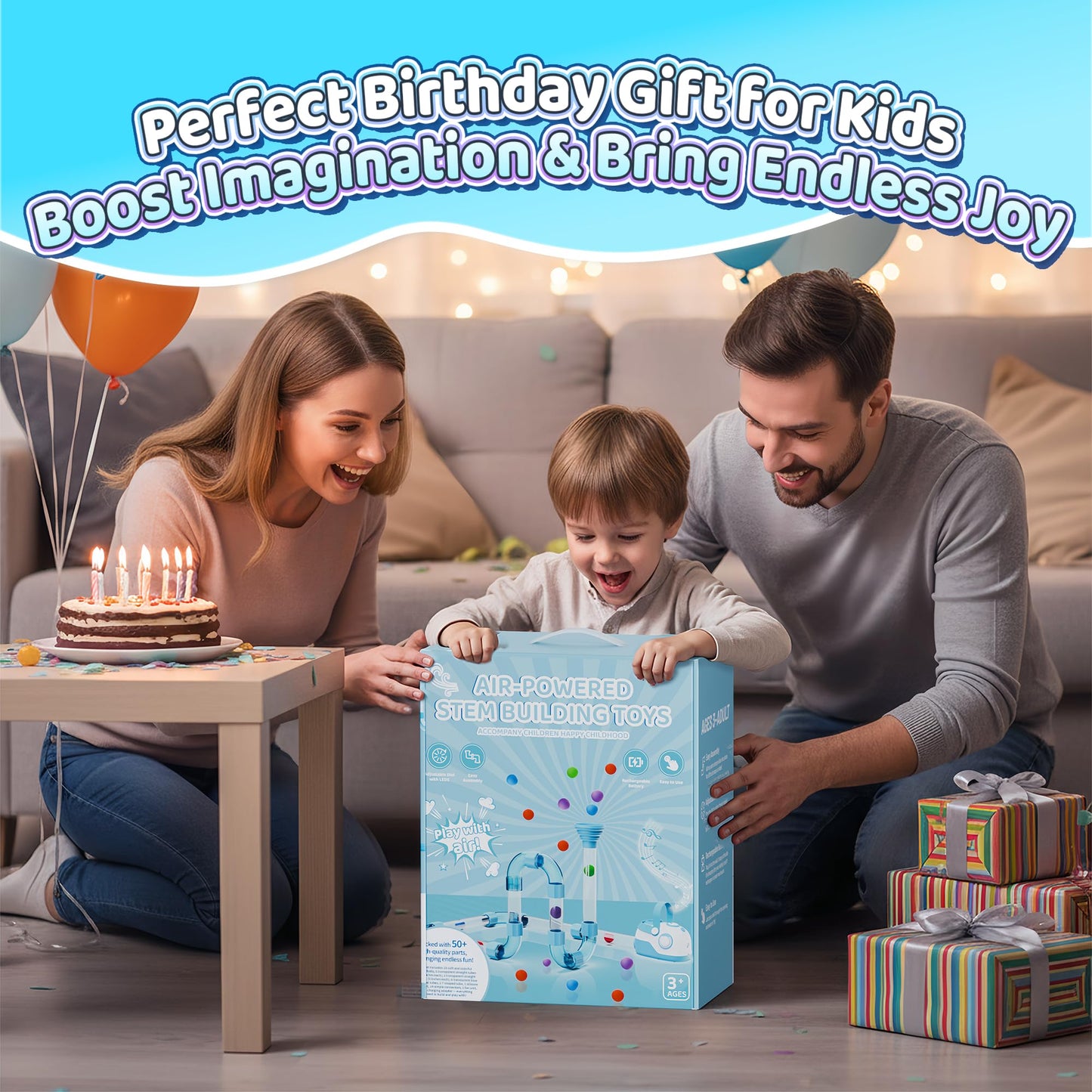 FOHEB Air-Powered STEM Building Toys – Bluetooth Music, Rechargeable, Play While Charging (3+)