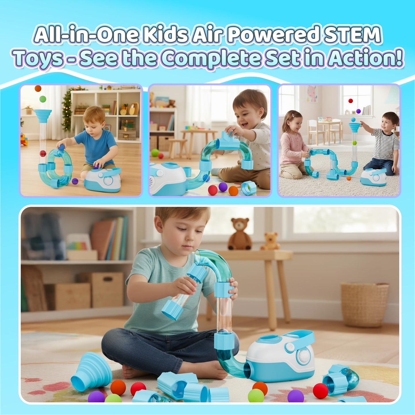 FOHEB Air-Powered STEM Building Toys – Bluetooth Music, Rechargeable, Play While Charging (3+)