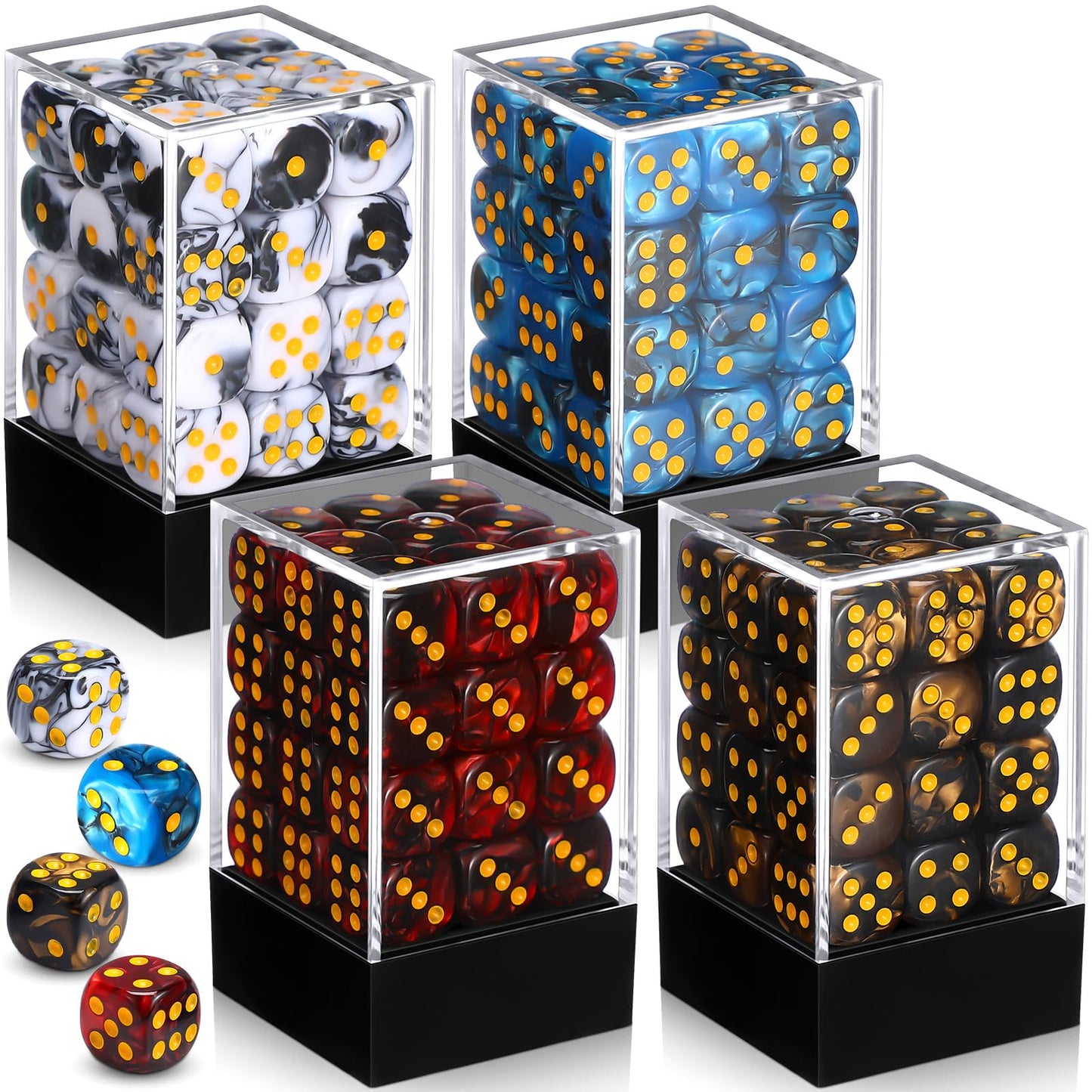 Foilswirl 144 Dice Set – 12mm 6-Sided D6 for Classroom Math, Portable Boxes