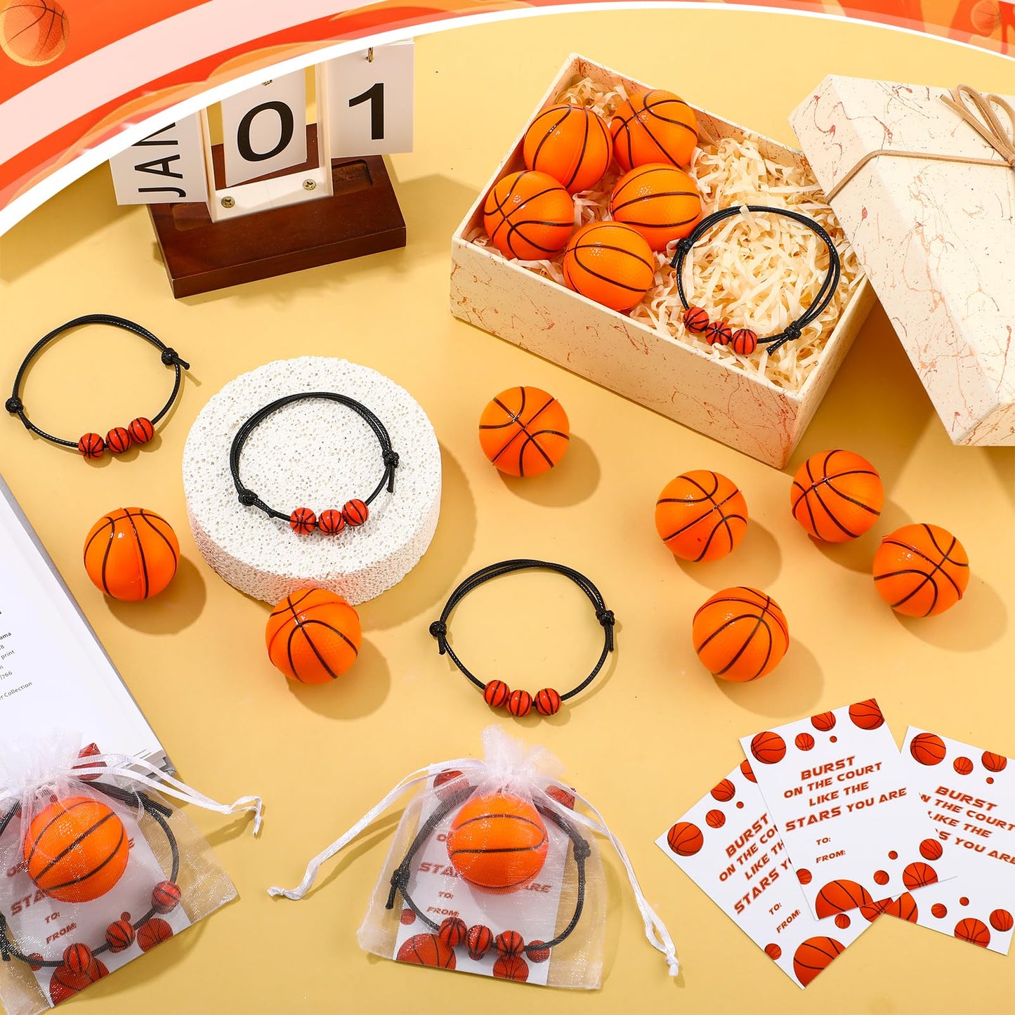 Foilswirl 36-Piece Basketball Party Favors Set — Stress Balls, Bracelets & Cards