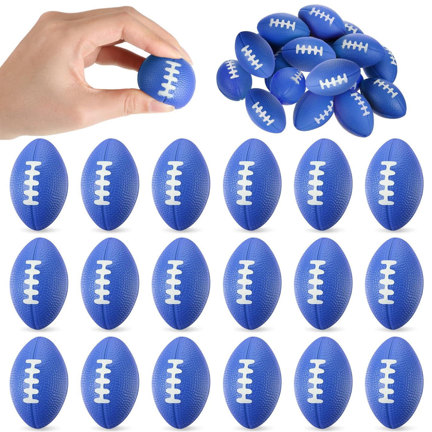 Foilswirl 16 Pcs Mini Foam Football Stress Ball – Blue Pack for Parties, School Rewards & Gifts