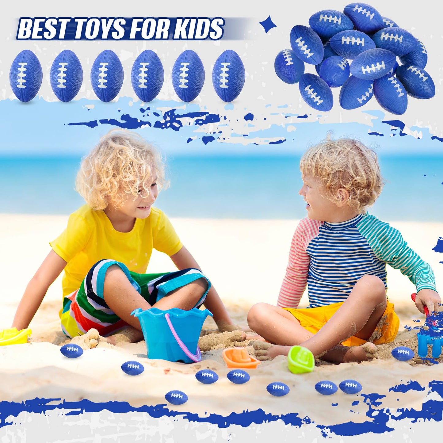 Foilswirl 16 Pcs Mini Foam Football Stress Ball – Blue Pack for Parties, School Rewards & Gifts