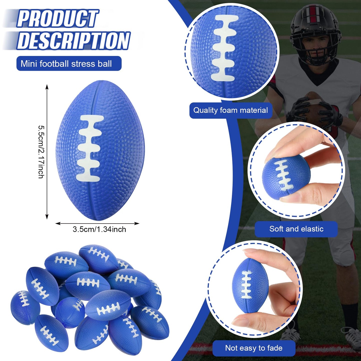 Foilswirl 16 Pcs Mini Foam Football Stress Ball – Blue Pack for Parties, School Rewards & Gifts