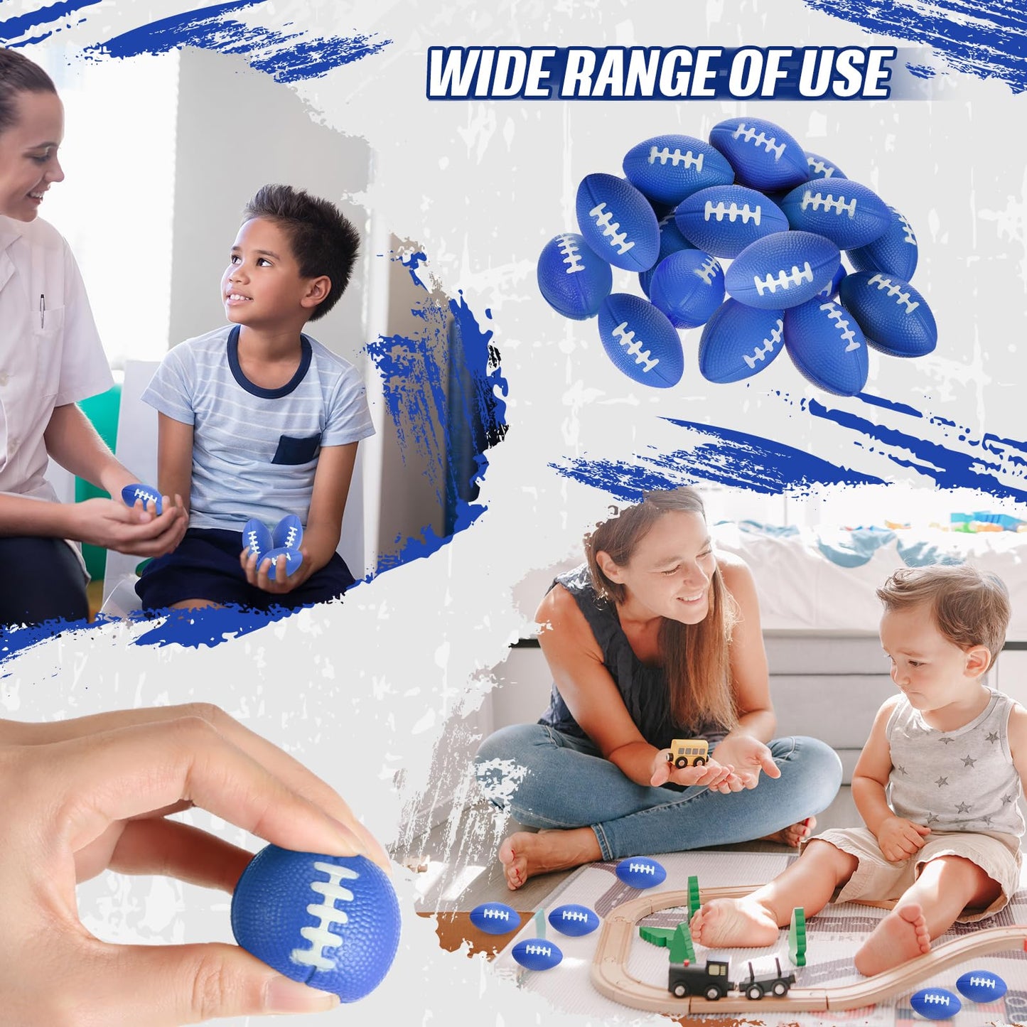 Foilswirl 16 Pcs Mini Foam Football Stress Ball – Blue Pack for Parties, School Rewards & Gifts