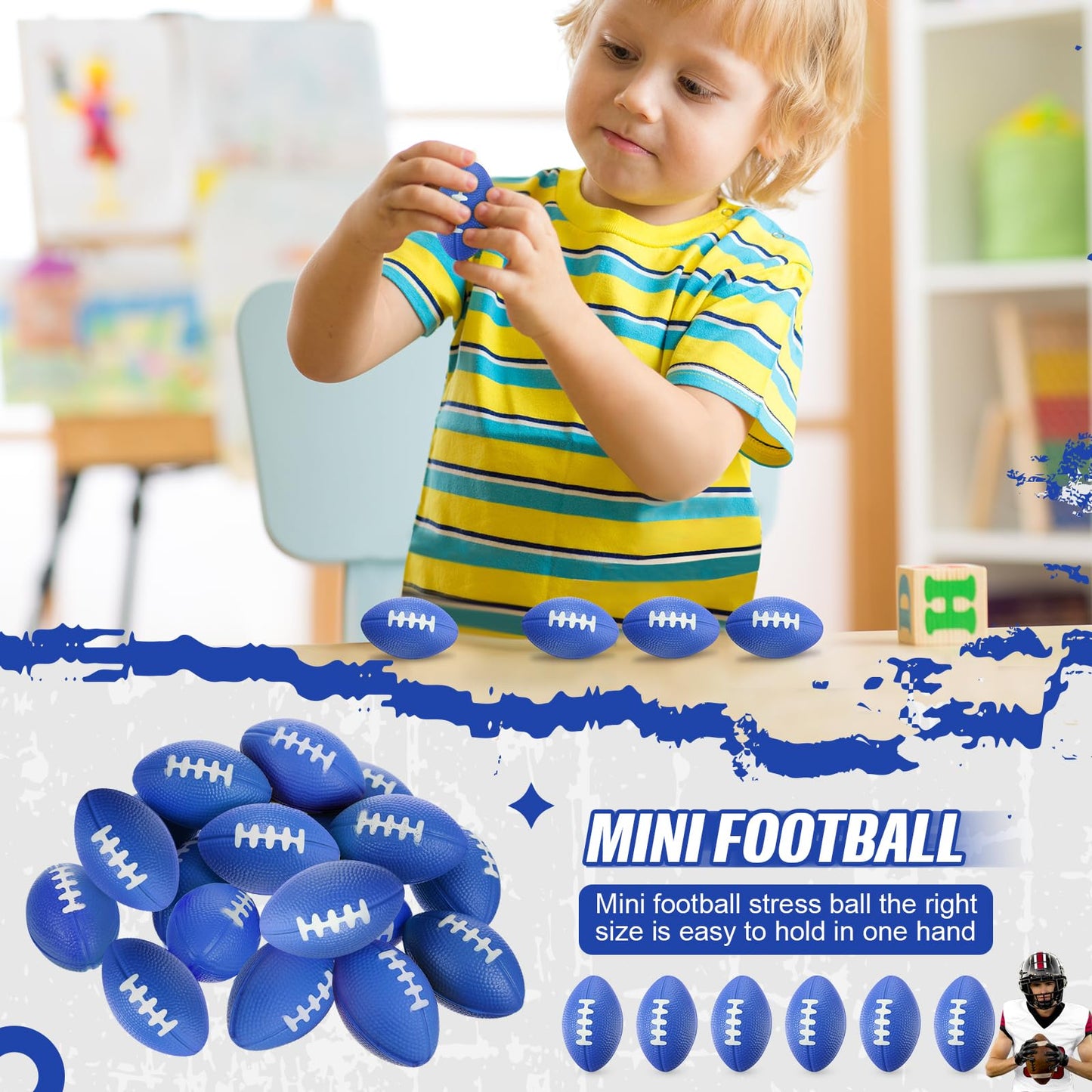 Foilswirl 16 Pcs Mini Foam Football Stress Ball – Blue Pack for Parties, School Rewards & Gifts