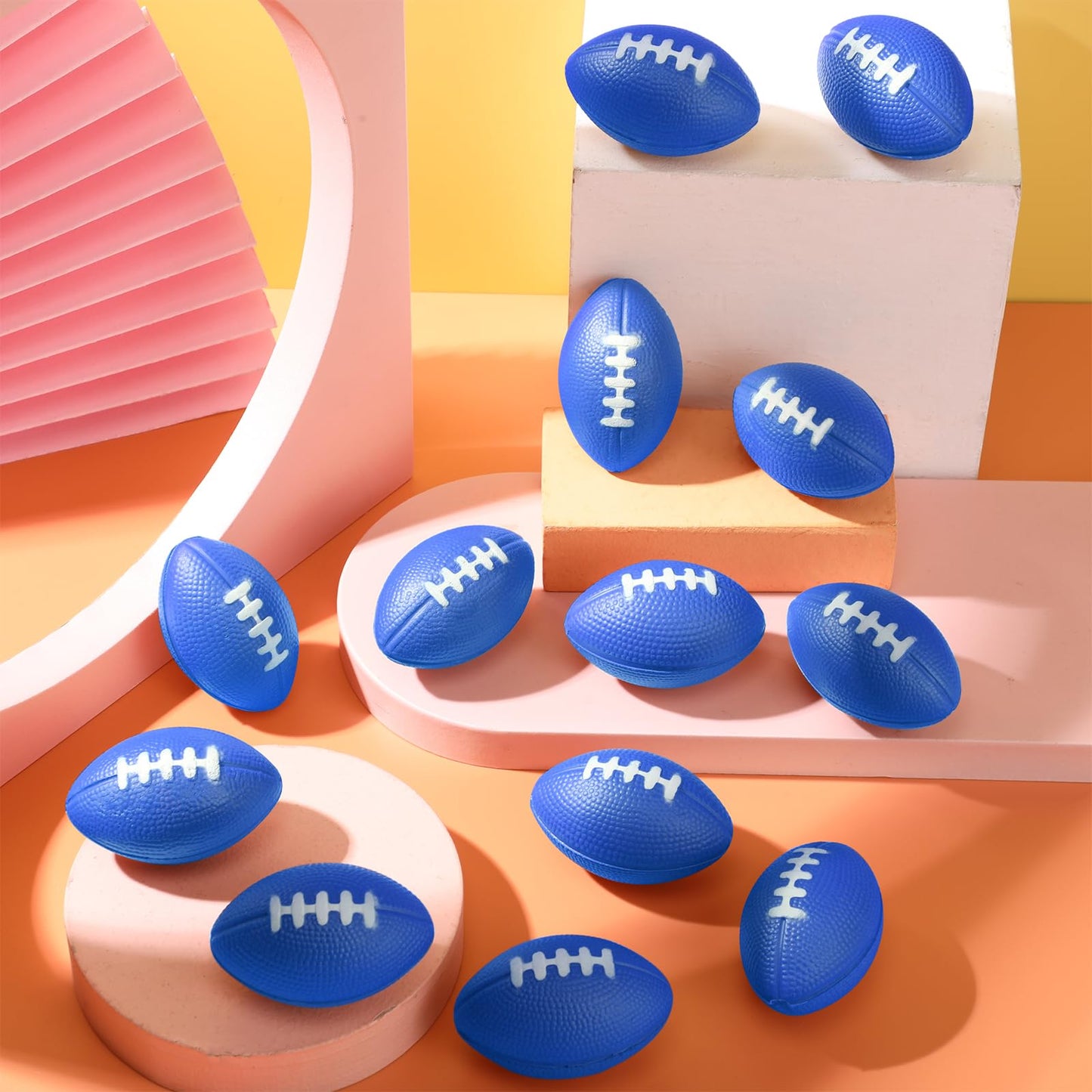 Foilswirl 16 Pcs Mini Foam Football Stress Ball – Blue Pack for Parties, School Rewards & Gifts