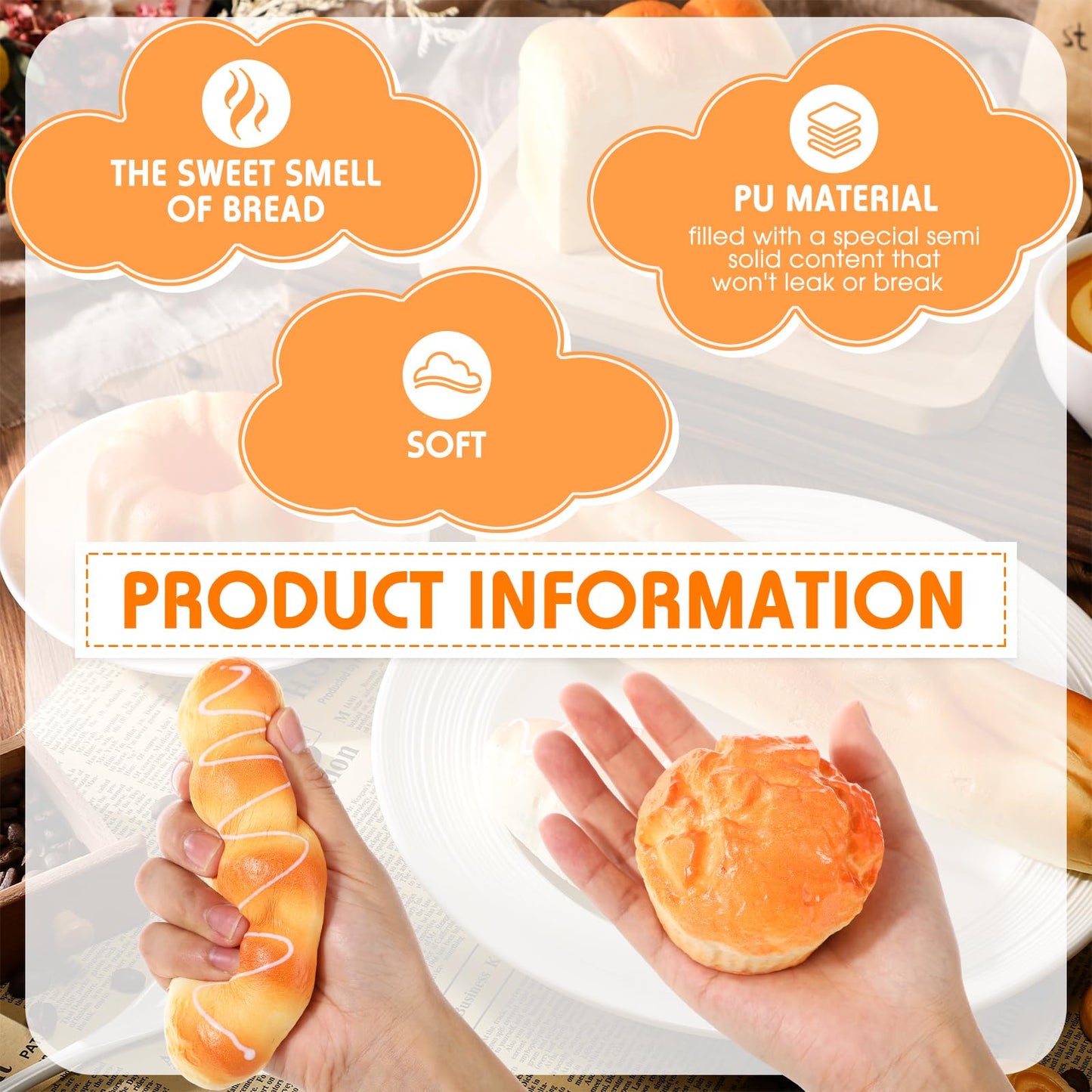 Foilswirl 5 Pcs Bread Stress Toy Set – Soft Toast Shapes for Relaxation