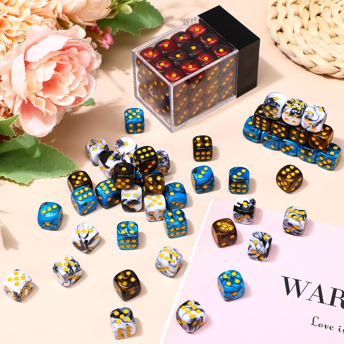 Foilswirl 144 Dice Set – 12mm 6-Sided D6 for Classroom Math, Portable Boxes
