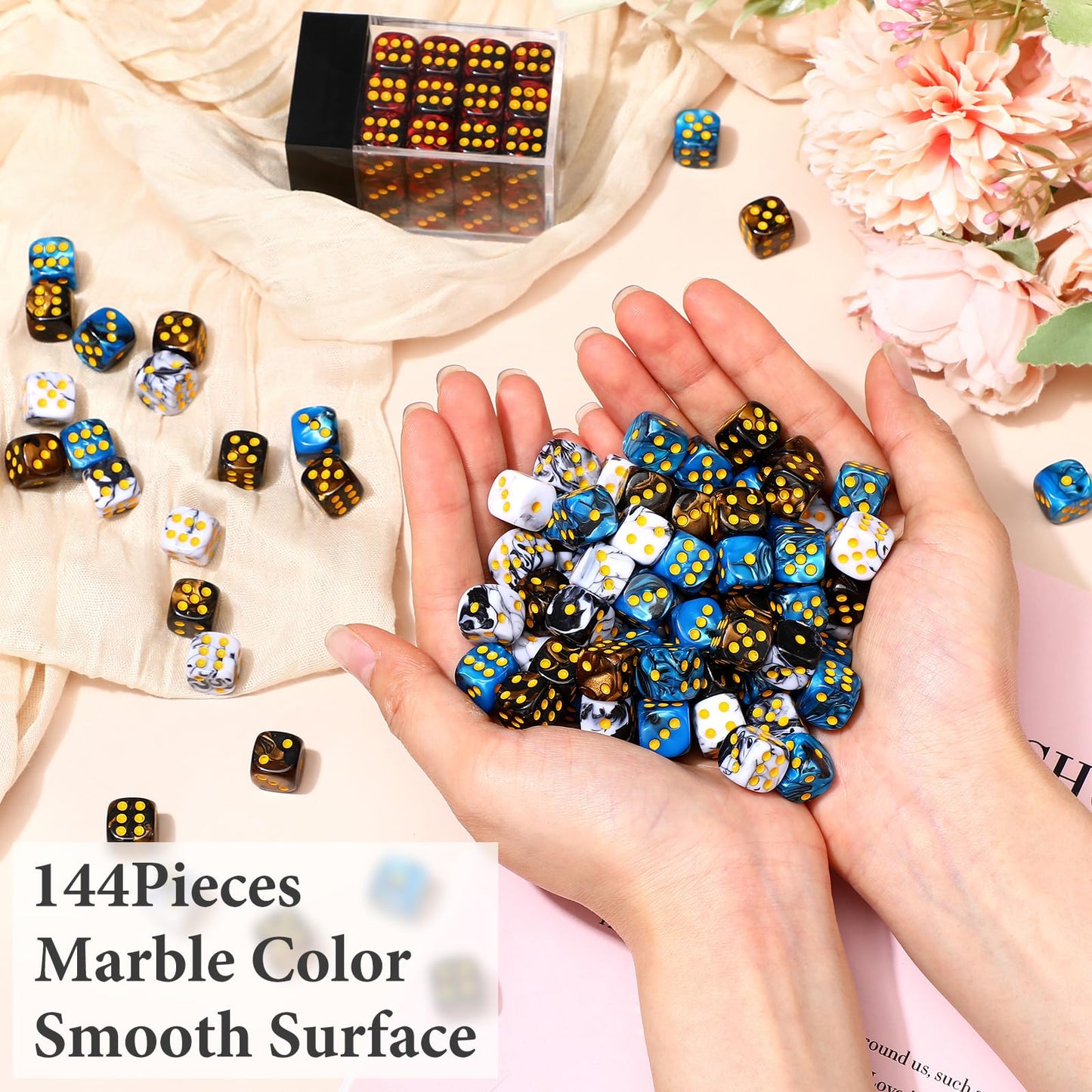 Foilswirl 144 Dice Set – 12mm 6-Sided D6 for Classroom Math, Portable Boxes