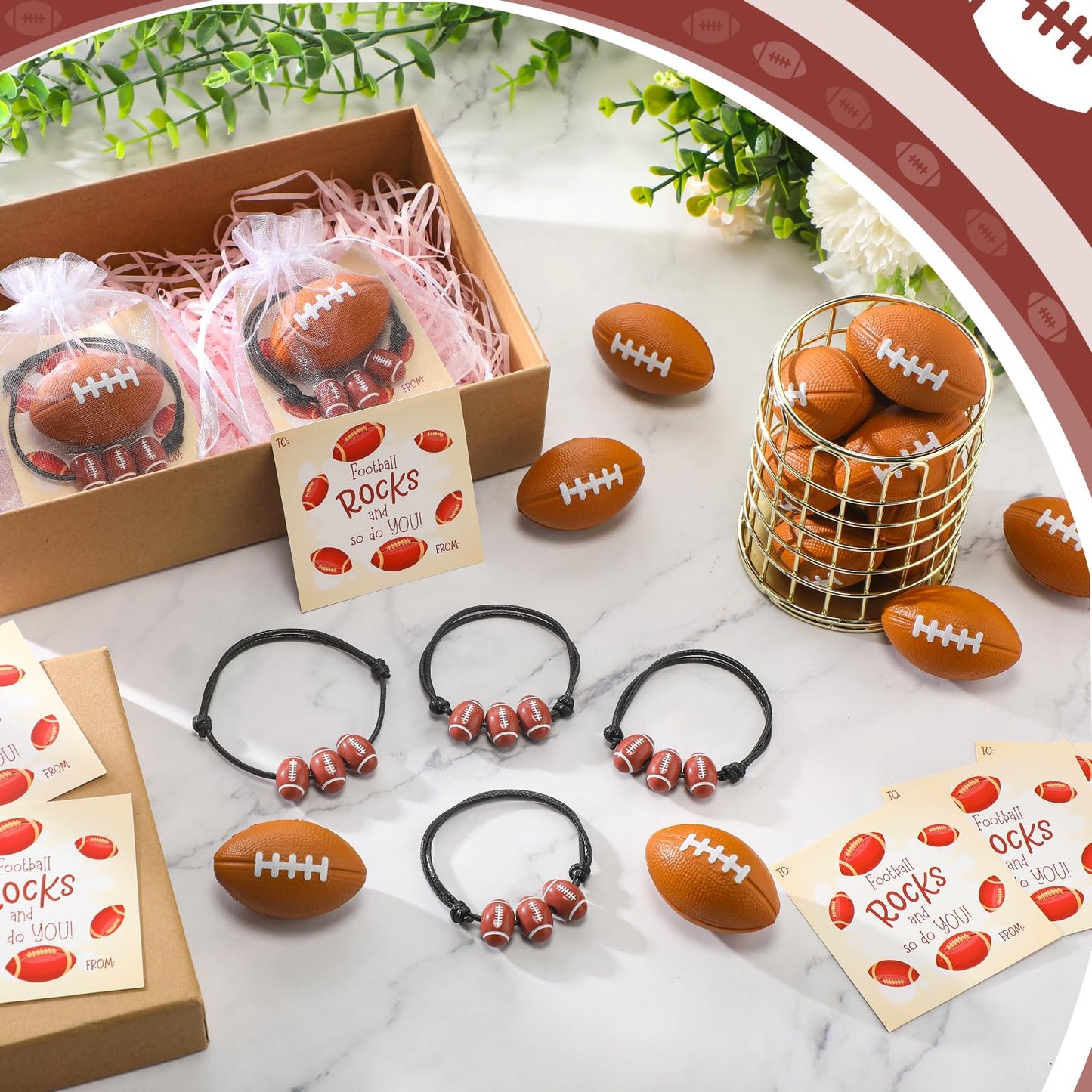 Foilswirl 36 Sets Football Gifts Bulk – Stress Balls, Bracelets & Cards