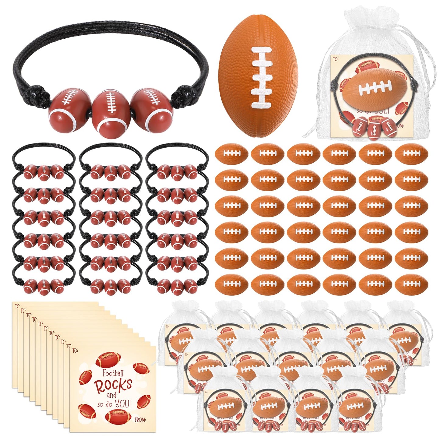 Foilswirl 36 Sets Football Gifts Bulk – Stress Balls, Bracelets & Cards