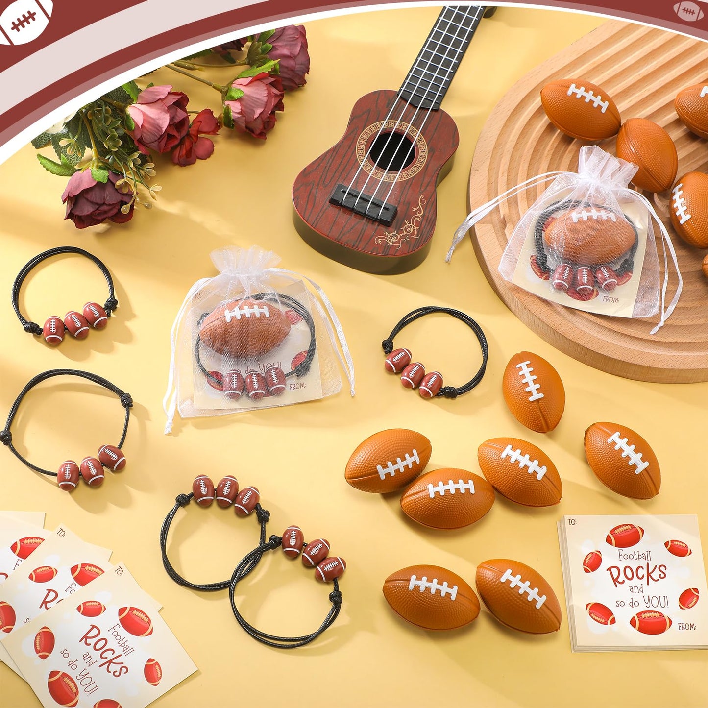 Foilswirl 36 Sets Football Gifts Bulk – Stress Balls, Bracelets & Cards