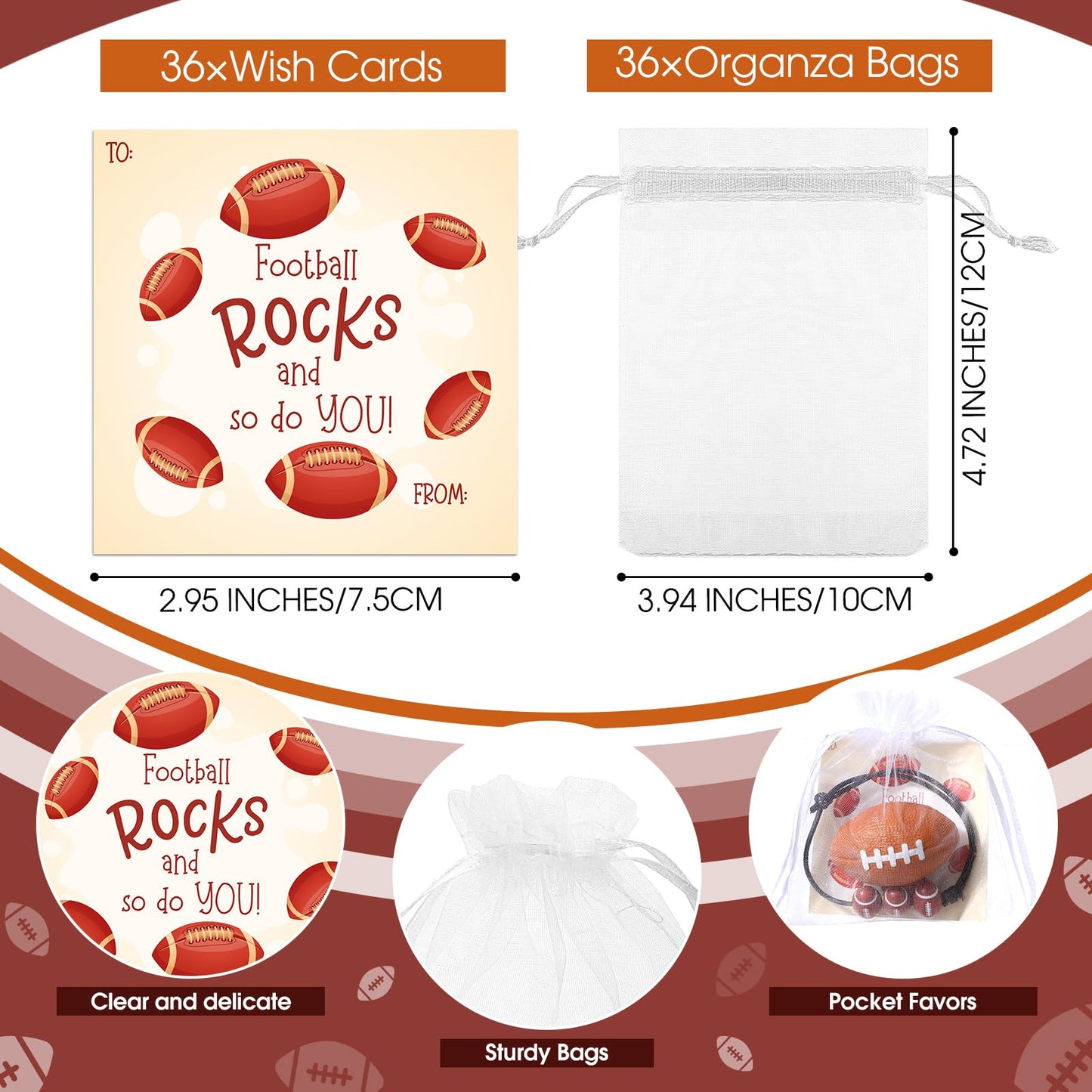 Foilswirl 36 Sets Football Gifts Bulk – Stress Balls, Bracelets & Cards