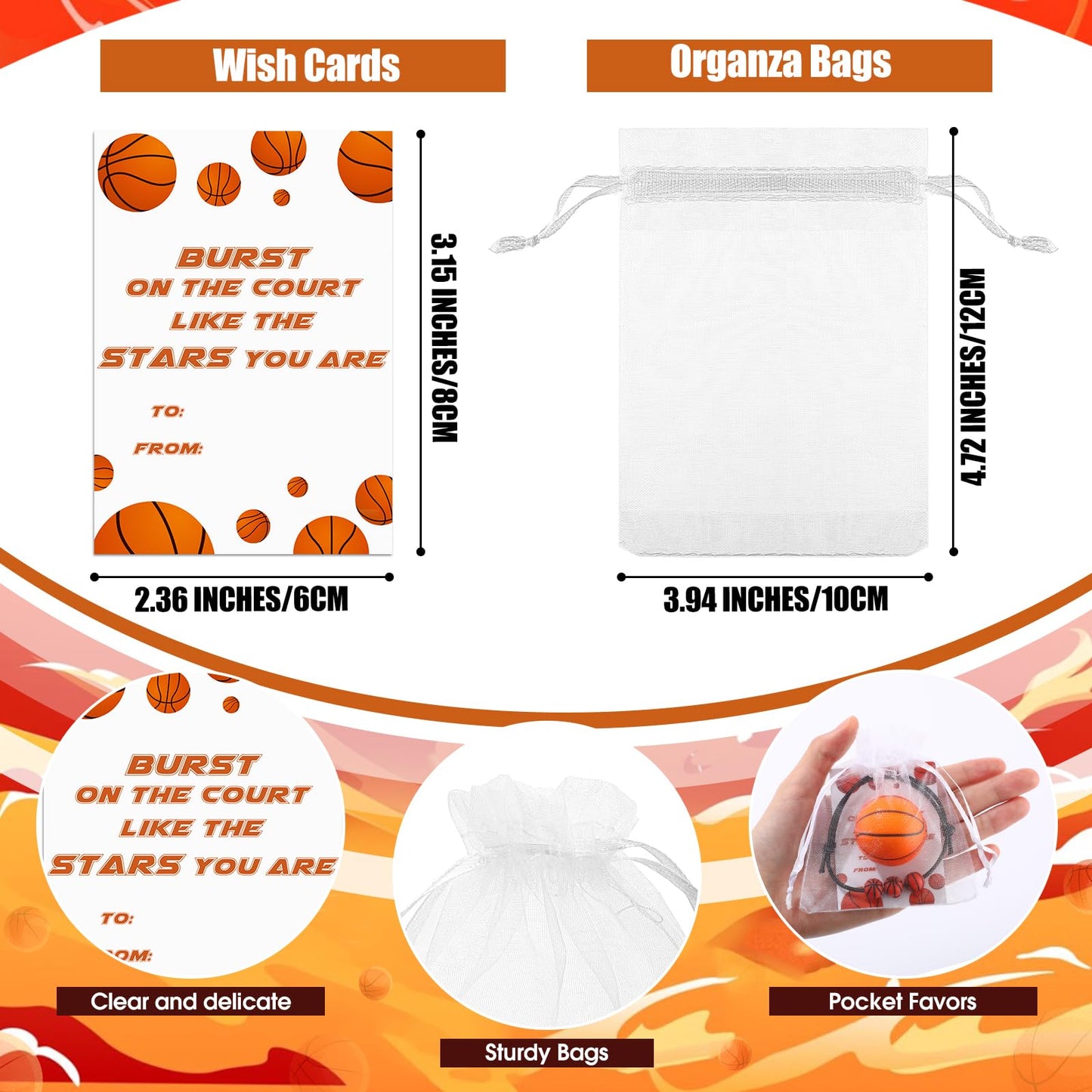 Foilswirl 36-Piece Basketball Party Favors Set — Stress Balls, Bracelets & Cards