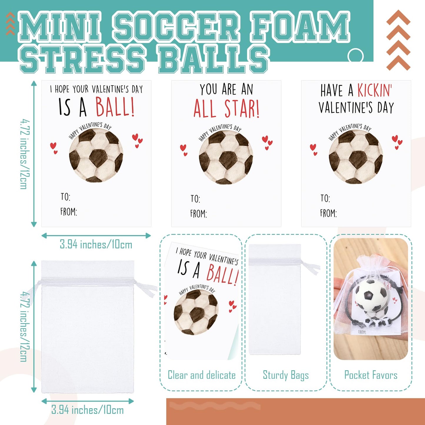 Foilswirl 18-Piece Valentine Soccer Gift Set — Stress Balls, Bracelets & Cards