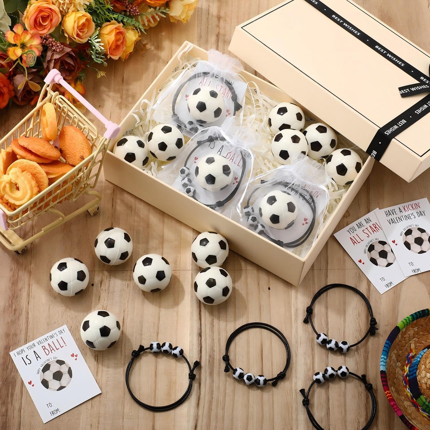 Foilswirl 18-Piece Valentine Soccer Gift Set — Stress Balls, Bracelets & Cards