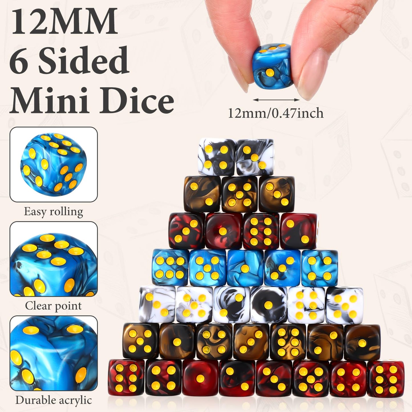 Foilswirl 144 Dice Set – 12mm 6-Sided D6 for Classroom Math, Portable Boxes
