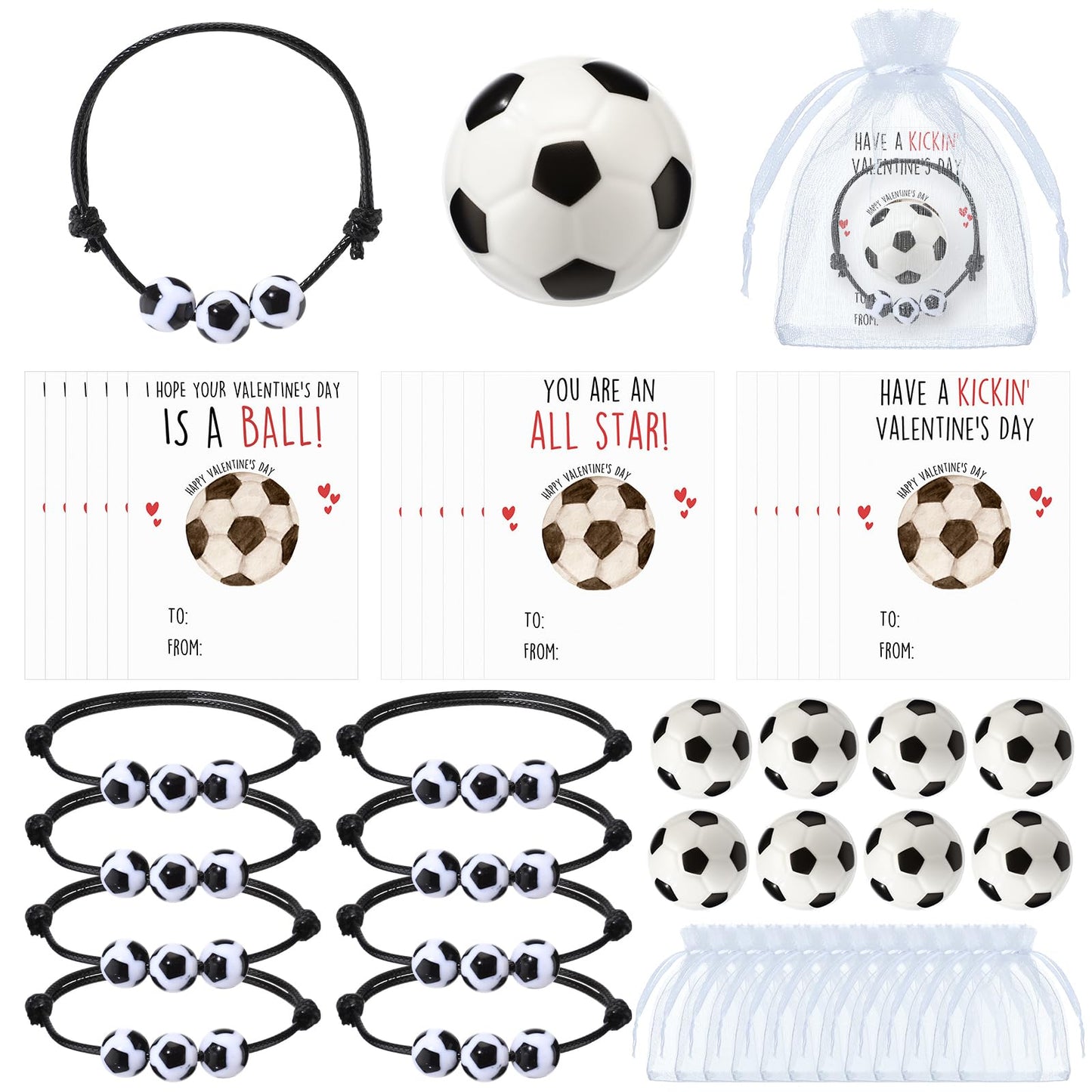 Foilswirl 18-Piece Valentine Soccer Gift Set — Stress Balls, Bracelets & Cards