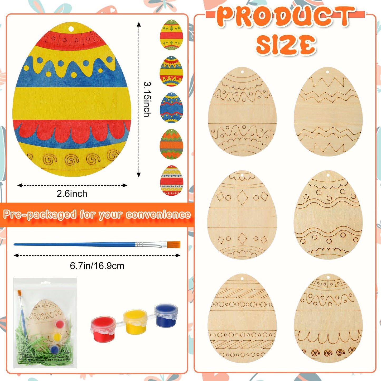 Foilswirl 30 Sets Wooden Easter Egg Ornaments to Paint – DIY Craft Kit with Paints, Brushes & Raffia